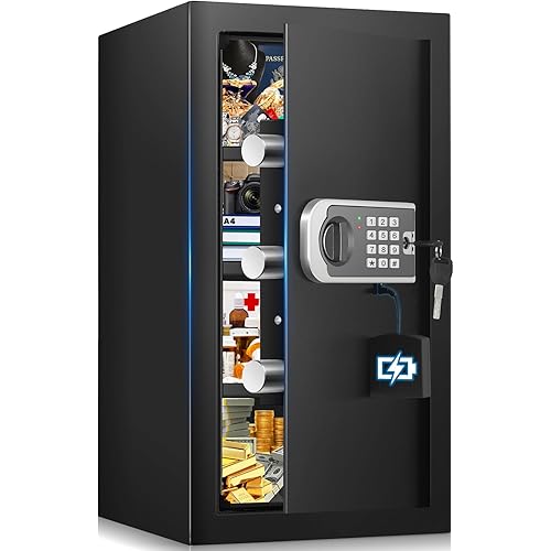 [23.6" Tall]Large Safe Box, 𝟒.𝟑 𝐂𝐮𝐟𝐭 Home Safes with Fireproof Waterproof Bag, Security Safes for Home with Programmable Keypad Key, Smart Alert, Mute Mode, Anti-theft Digital Safe for Valuables