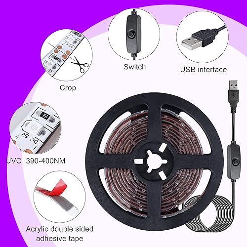 Miniatura 3 de Tira de luz negra LED 2M 2835 120LED de luz negra UV LED Bar fuente de alimentación a través de USB, 395 nm efecto de luz negra luz de fiesta