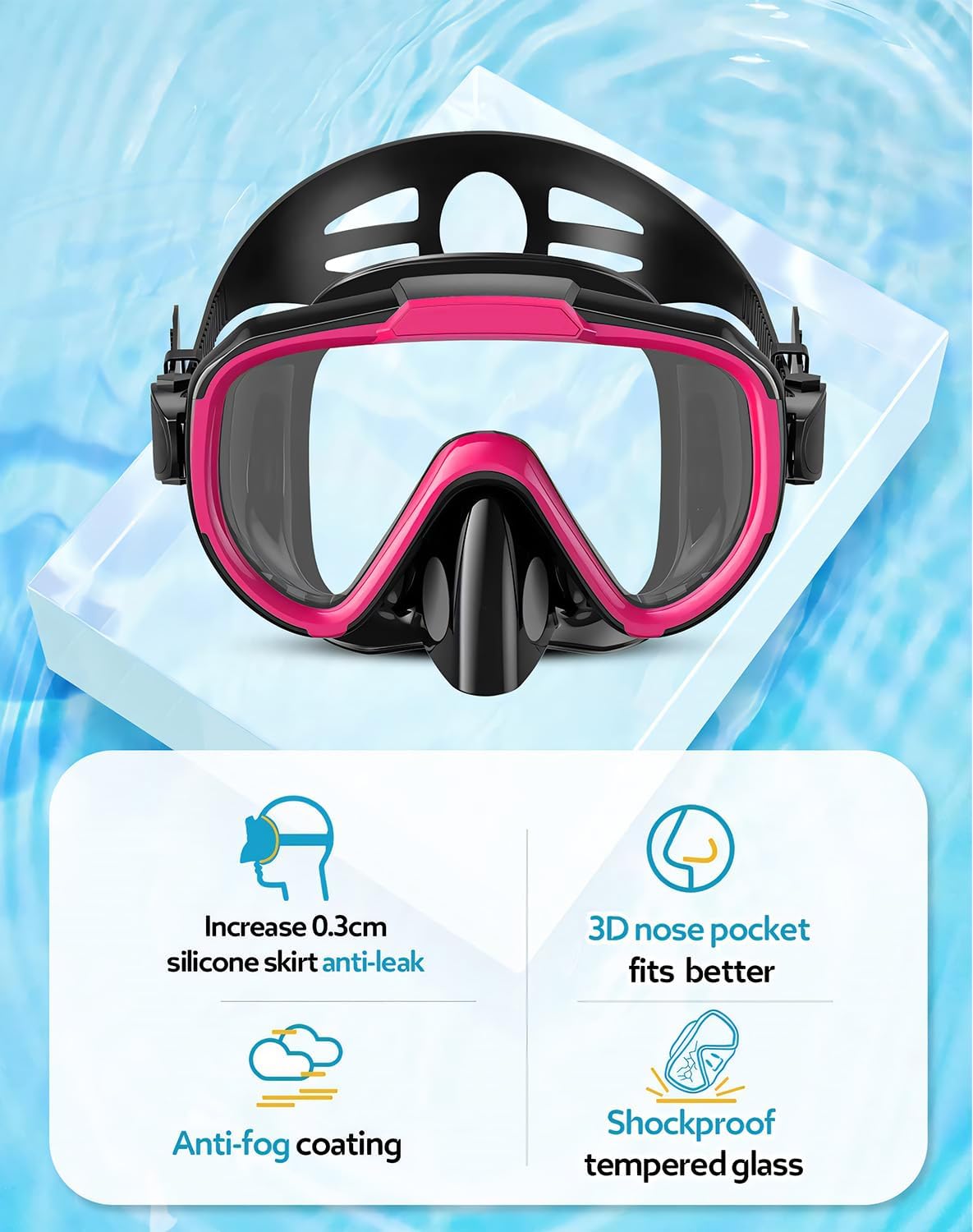 Color Pink Snorkel Set with Fins for Adults, Snorkeling Gear for Adults Men and Women, Snorkle, Mask Set Adults Dry Top Snorkel Mask Combo Set with Travel Bag for Snorkeling, Diving, Swimming