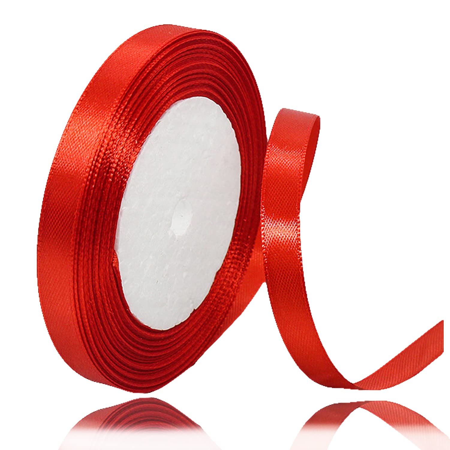ALOHOVME Red Gift Ribbon 10 mm Wide, 23 Metres Satin Ribbon Red Gift Ribbons Fabric Ribbon Decorative Ribbon for Gift Wrapping, Crafts, Birthday and Wedding Decoration