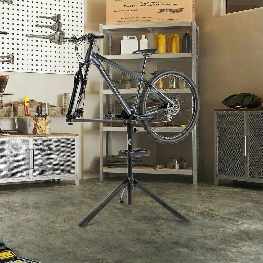 CXWXC Soporte de montaje para bicicletas – Soporte de reparación profesional con bandeja de herramientas y compartimento magnético (Negro)