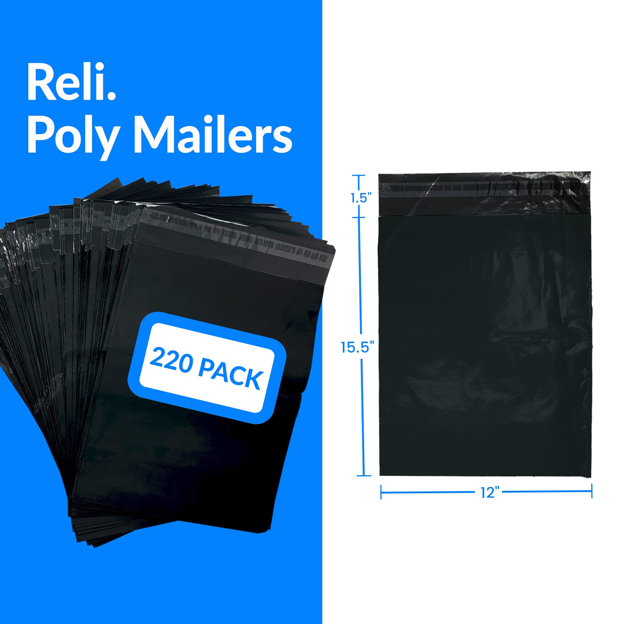 Enveloppes d'expédition en polyéthylène 30,5 x 39,5 cm – 220 cspk – Noir