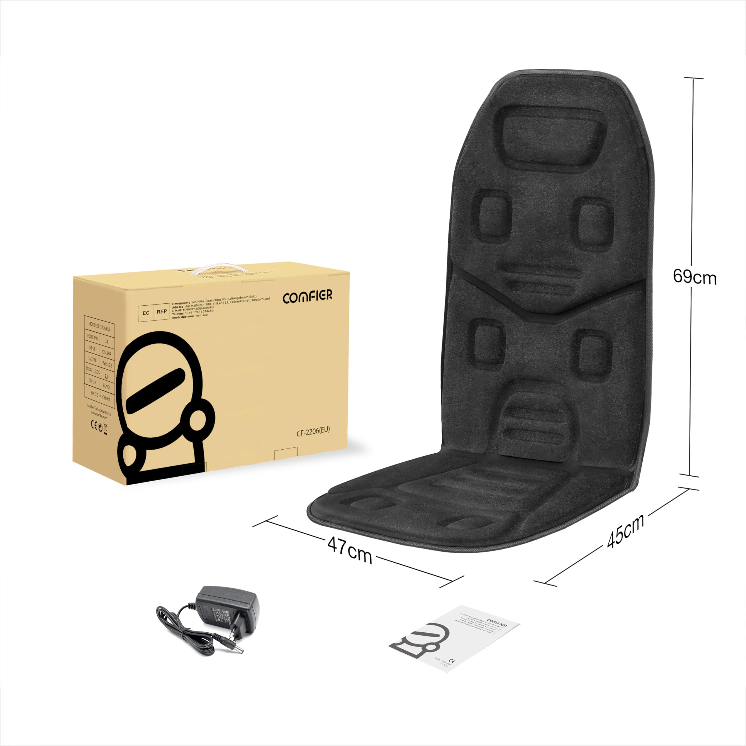 COMFIER Coussin de Siège de Massage avec Chaleur - 10 Moteurs de Vibration, Masseur de Dos avec Fonction de Chauffage pour la Chaise, pour Le soulagement des maux,Cadeau Homme