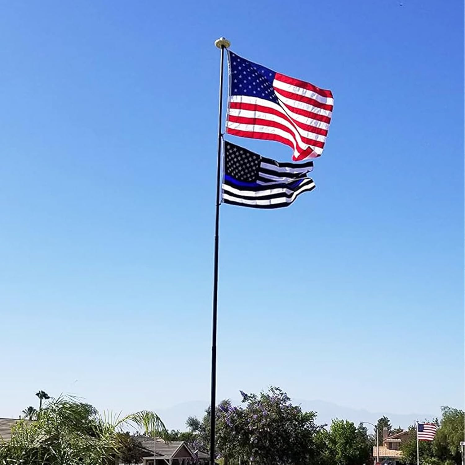 Homissor American Flag and Thin Blue Line Flags 3x5 Ft Combo Pack - Embroidered Stars US Flags or Outside Heavy Duty Outdoor