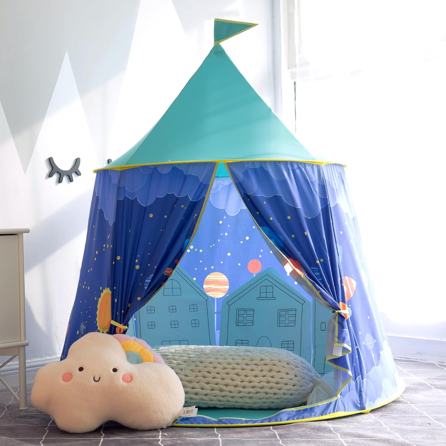 Play Tent for Kids,Space Rocket Ship Tent，Children Pop Up Foldable Tents ，Playhouse Indoor Outdoor Games Party，Birthday Toy for Boys Girls，Princess Prince Castle Teepee Gift (Yellow)