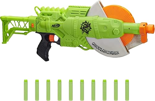 Nerf Zombie Strike Ghoulgrinder Blaster - Rueda giratoria de 10 dardos, 10 dardos oficiales Zombie Strike Elite - para niños, adolescentes y adultos