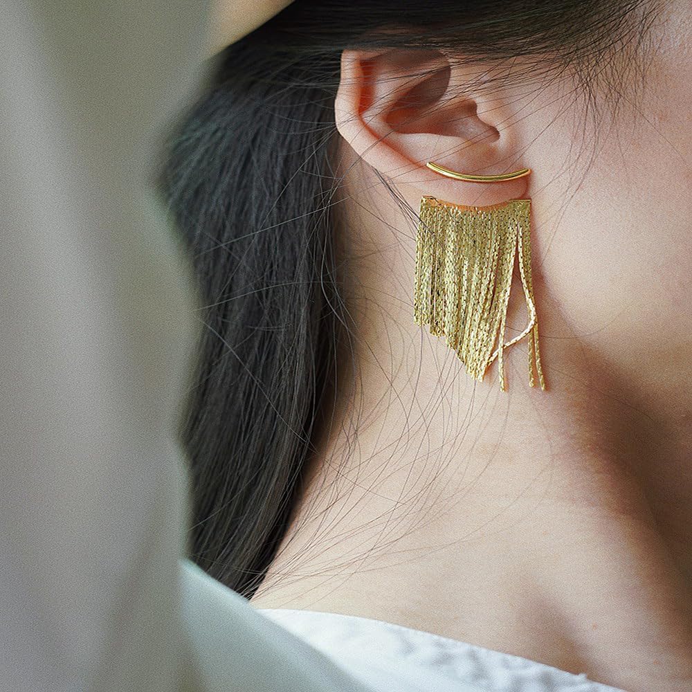 Fashion 14k Gold Tassel Drop Dangle Earrings for Women Boho Silver Long Fringe Dangling Earrings Statement Earrings Jewelry Gifts - Image 3