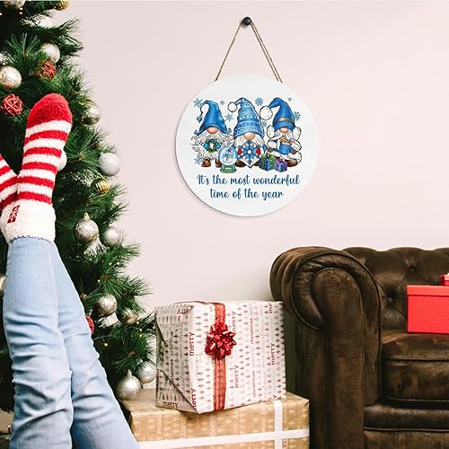 Miniatura 4 de Decoración de gnomos de Navidad para interiores, decoraciones de Navidad azules, muñeco de nieve, copo de nieve, rústico, granja, madera, placa