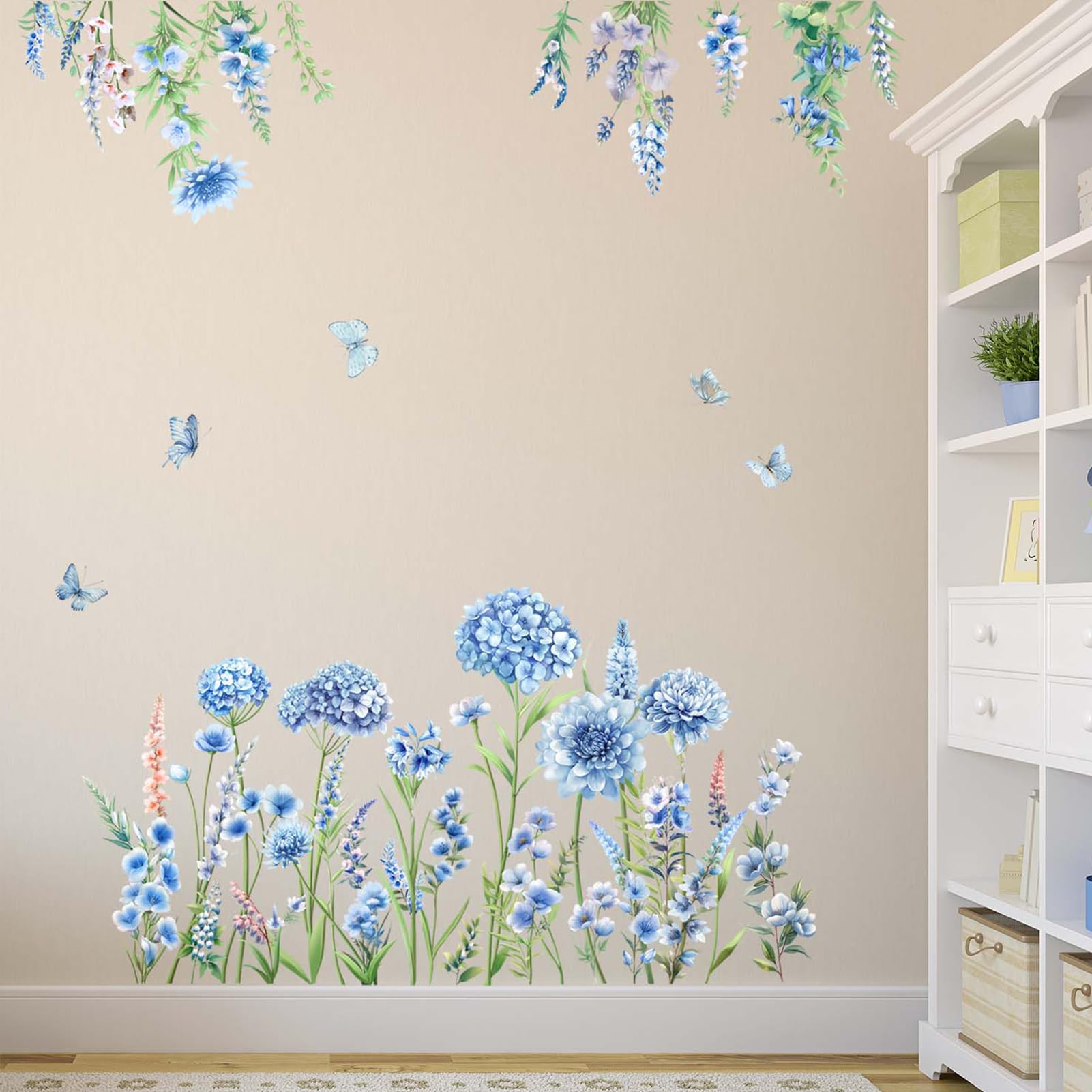 Hanging Flower Wall Stickers for Bedroom: Peel and Stick Blue Wildflower Floral Wall Stickers - Sofa TV Background Home Art Wall Decor - Image 3