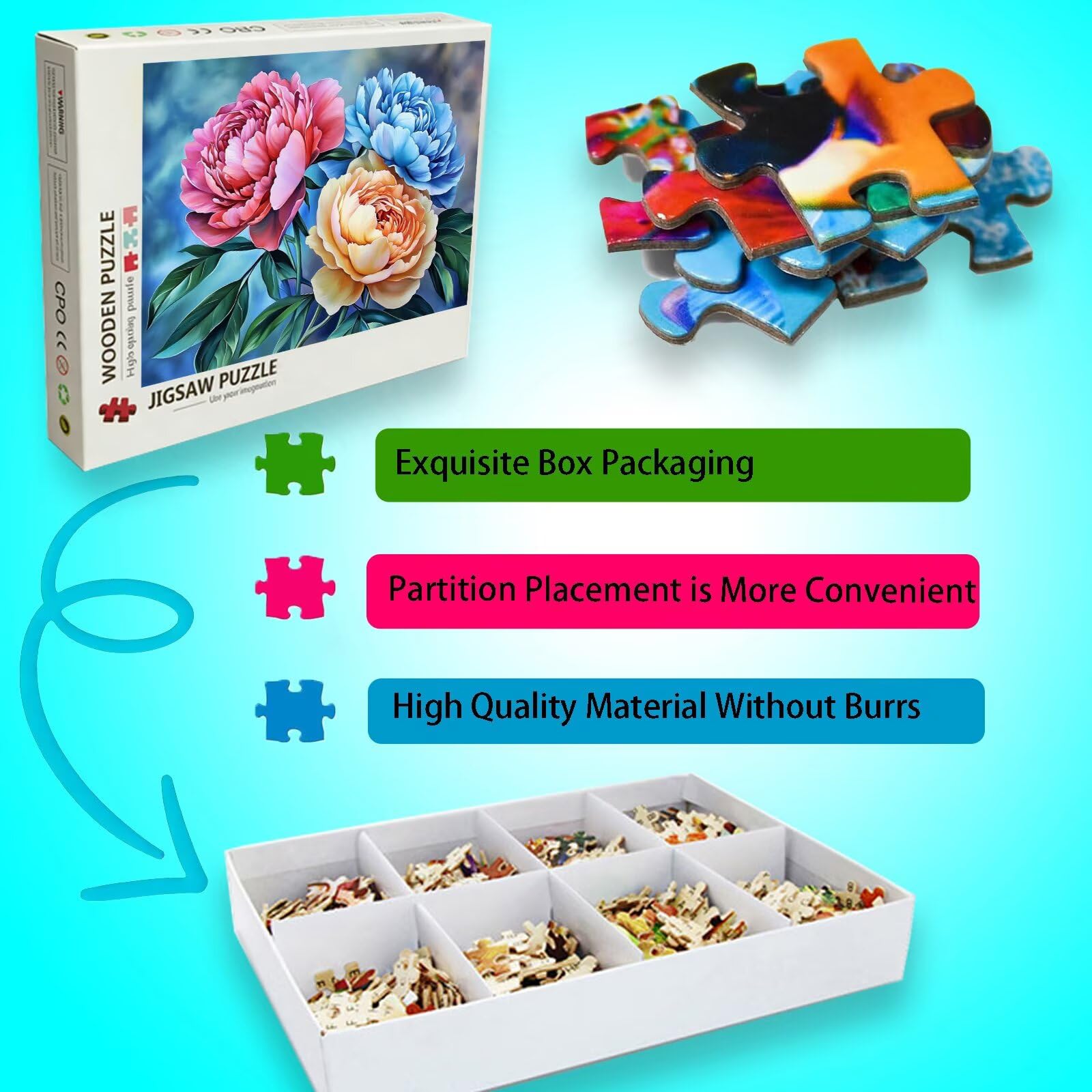 Zestaw puzzli, 1500 elementów, trudne puzzle, drewniane puzzle dla całej rodziny, zestaw "zrób to sam", dla dorosłych, nadają się jako dekoracja ścienna i prezenty dla kobiet, temat: kwiat 8p-857