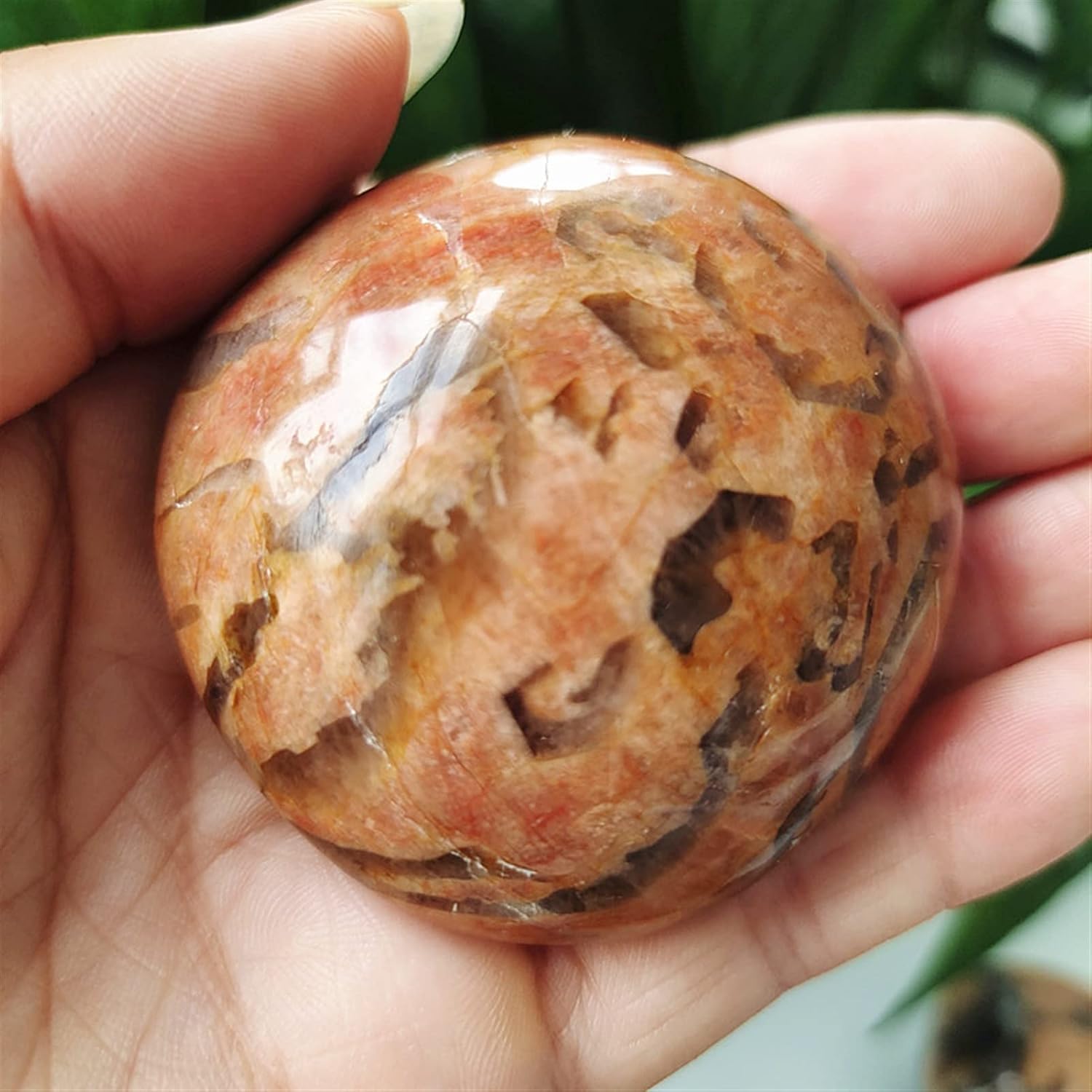 天然水晶の原石 天然クリスタルラフナチュラルイエロータイガースキンムーンパームヤシとクリスタルホームデコレーション (Color :