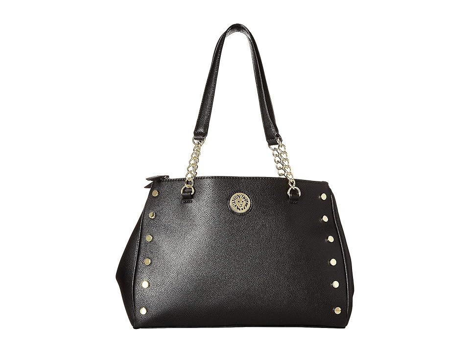 

Anne Klein Round Double Top Zip Satchel (Black) Satchel Handbags
