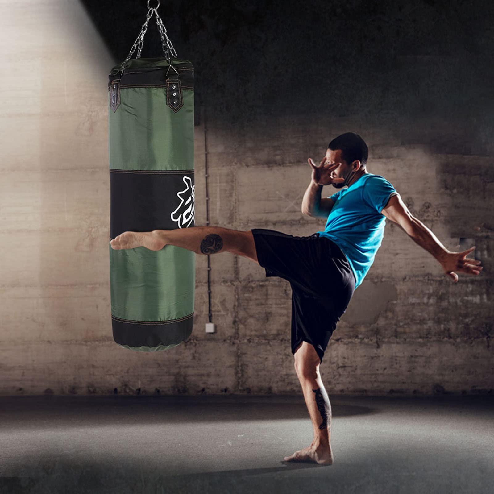 Fafeims Pusty ciężki worek treningowy MMA Boxing Kickboxing Workout Training Zestaw worków z piaskiem z łańcuchem mocującym (1m-zielony)