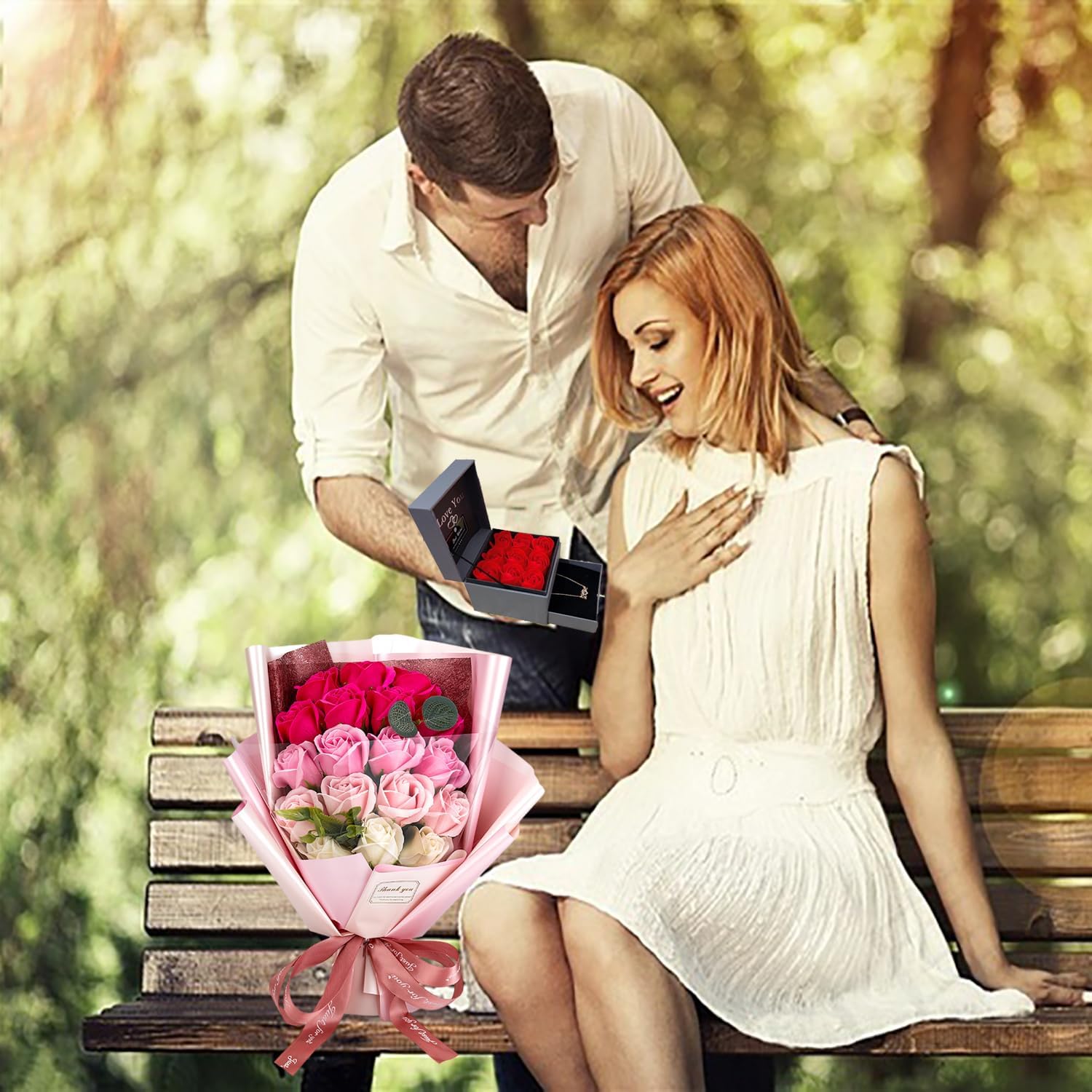 EIGHTOWN Roses Bouquet Artificial Flower - Preserved Red Flowers with Love Necklace for Her - Unique Gifts Valentine's Day, Mother's Day, Thanksgiving, Birthday, Anniversary… (Hotpink) - Image 5