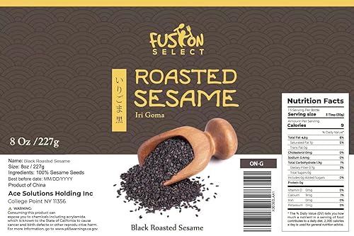 Vista 2 de Fusion Select Semillas de sésamo negro tostadas – Semillas de sésamo tostadas naturales, crujientes, sabor a nuez para cocina asiática, mediterránea