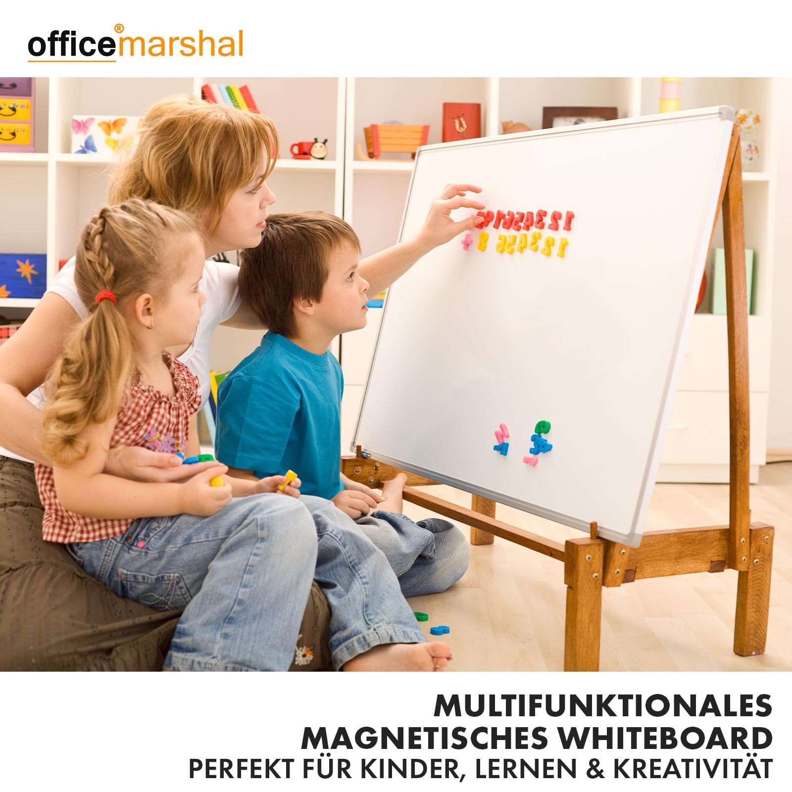 OfficeMarshal Tableau magnétique Whiteboard 60 x 90 cm avec cadre en aluminium argent | Tableau blanc magnétique avec rangement pour stylos | Tableau mémo magnétique effaçable à sec (cadre argenté)