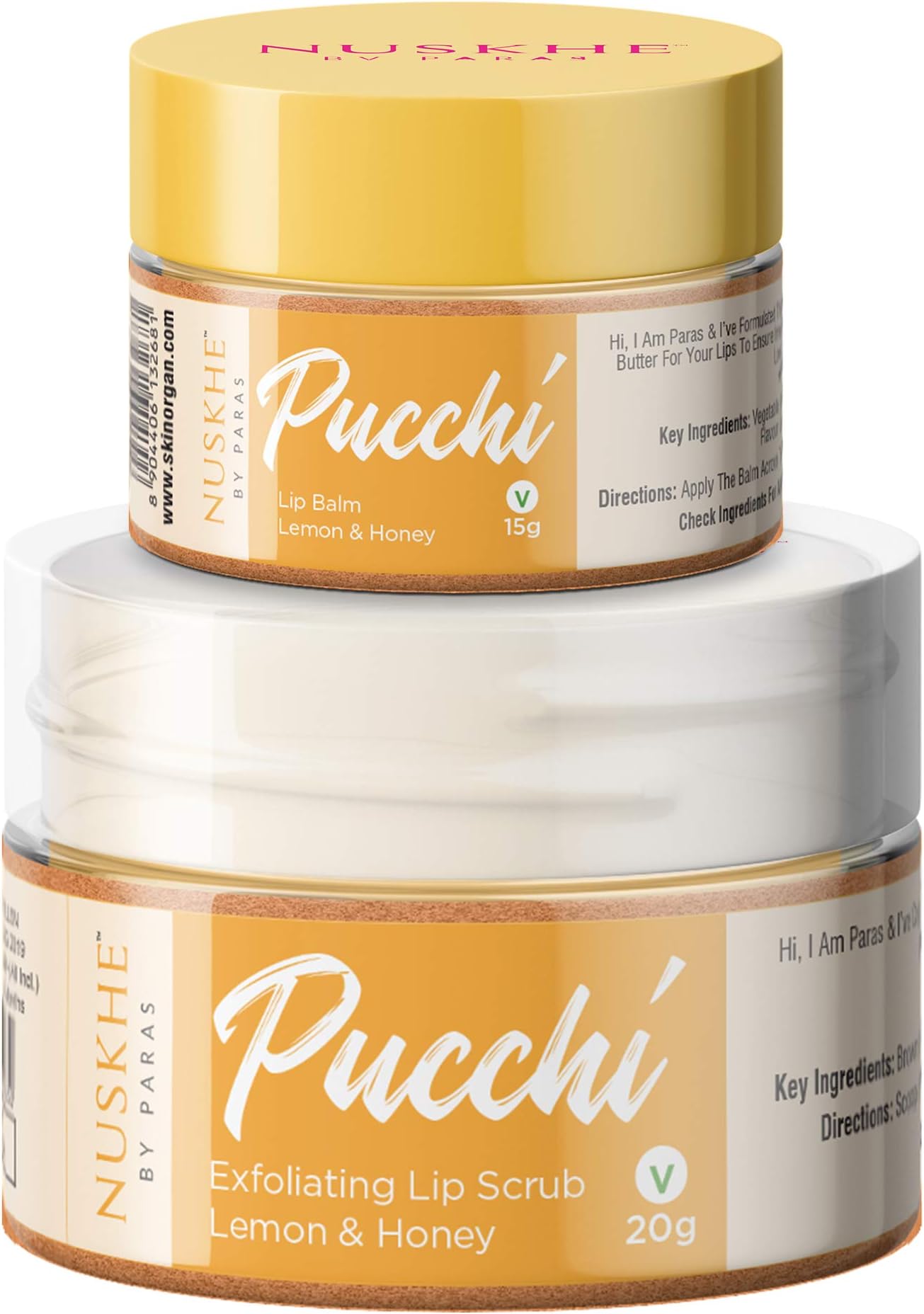 Nuskhe By Paras Lip Facial Kit Honey Lemon Lip Balm & Lip Scrub Combo For Lip Lightening Of Dark Lips & Chapped Lips Hydration, 15g & 20g