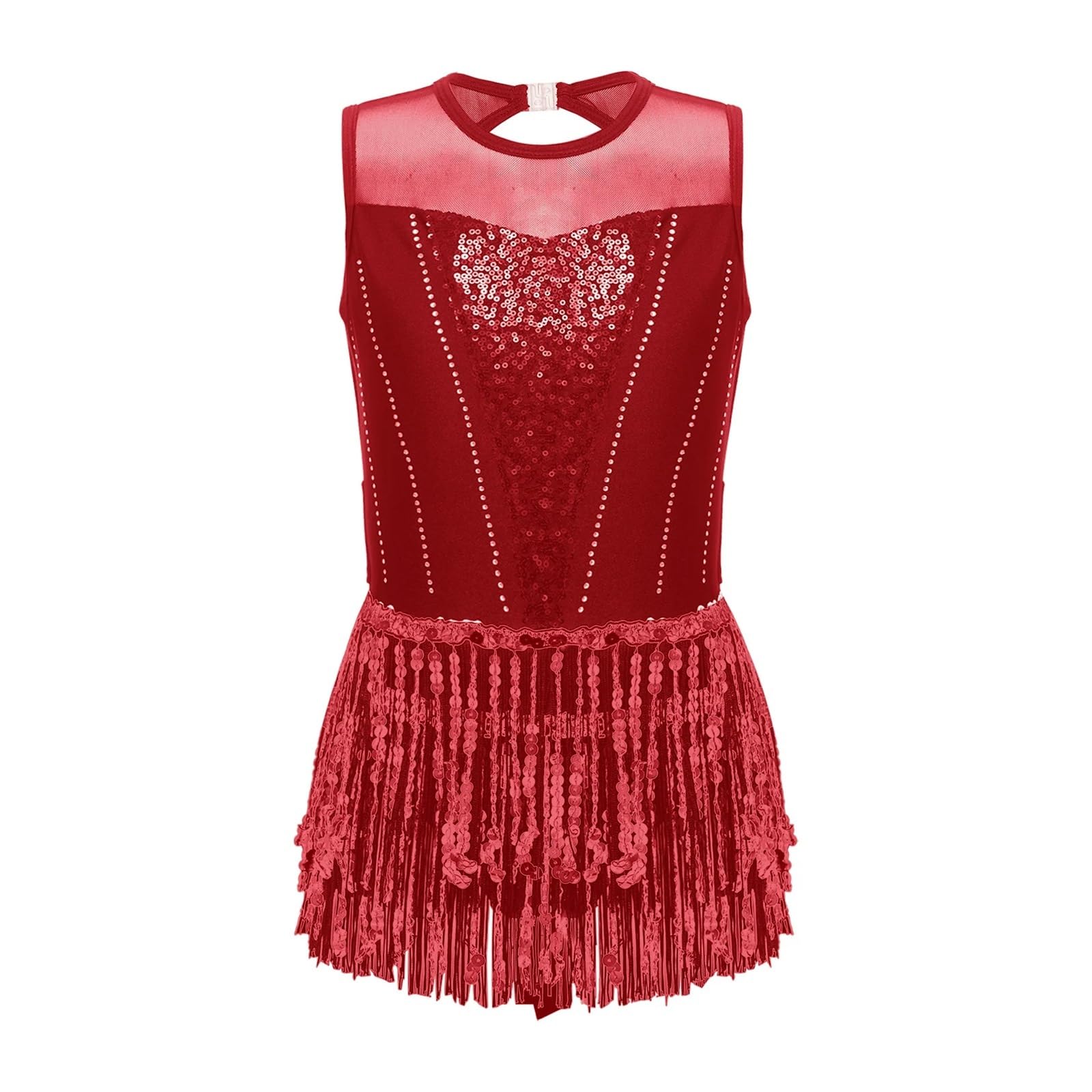 Vestido de Patinaje Artístico Vestido de malla for baile latino, sin mangas, con lentejuelas y borlas de diamantes de imitación, for patinaje artístico, samba, tango, cha-cha.