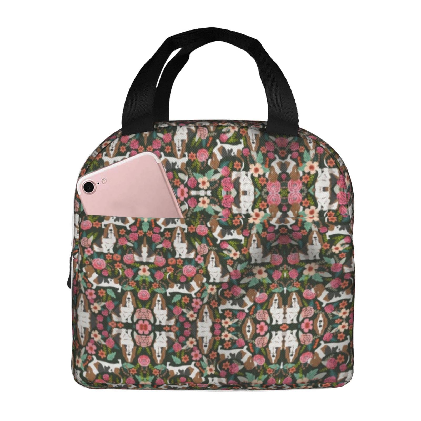 JAYWIS Dog and Flower Print Lunch Bags for Women for Work,Large Capacity Lunch Tote Bag,Lunch Box Container for Work School Office