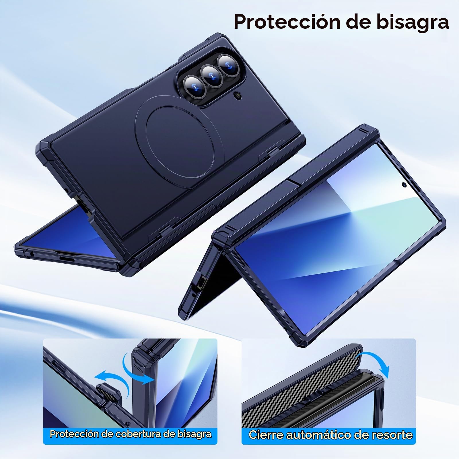 Funda magnética para Samsung Galaxy Z-Fold-7: doble soporte horizontal y vertical, compatible con MagSafe, con protector de pantalla, protección robusta con bisagras, funda para teléfono