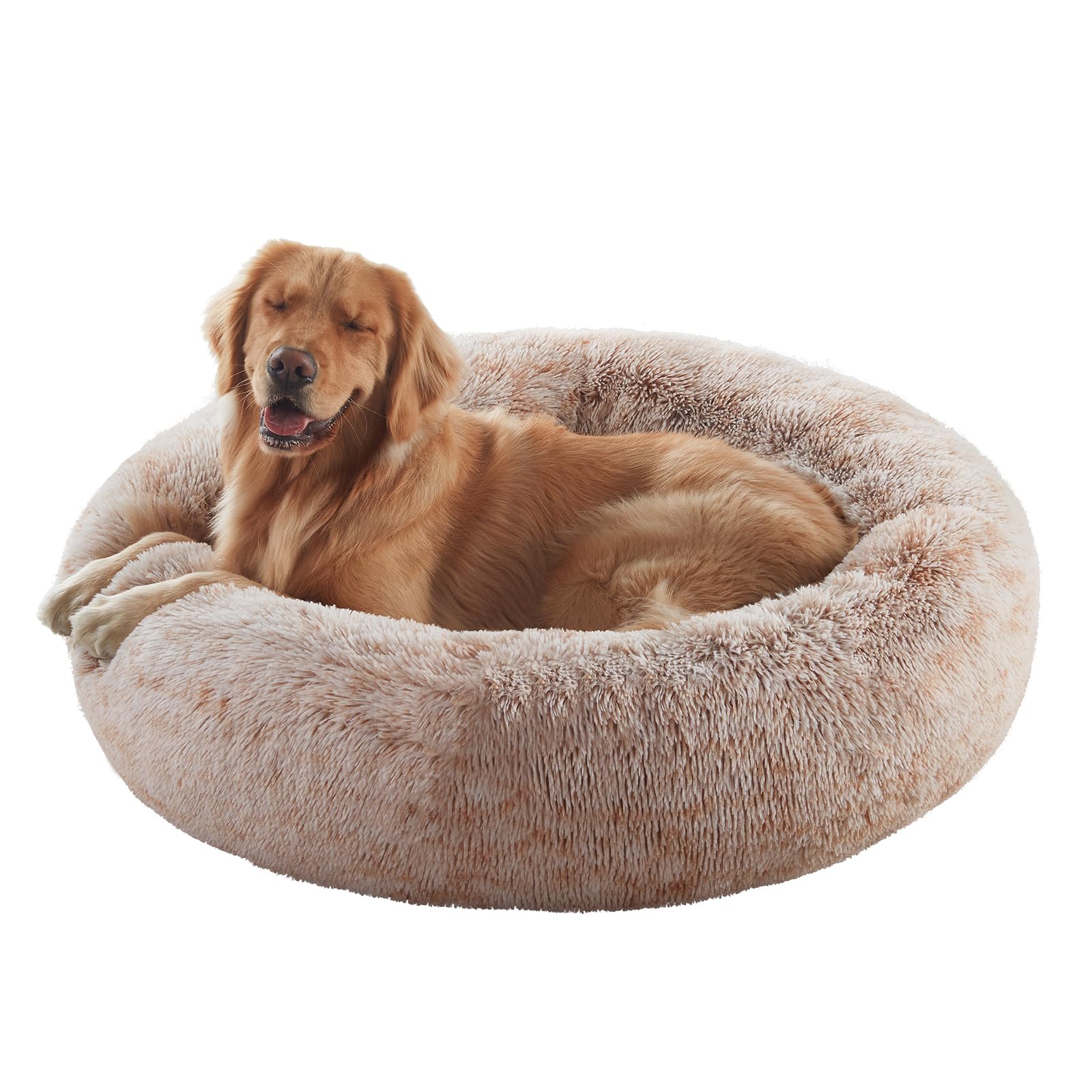 36 inches Donut Dog Bed for Large Dogs -Calming Fluffy Round Pet Bed with Removable & Washable Cover,Fits up to 80 lbs Pets (Brown,Large)