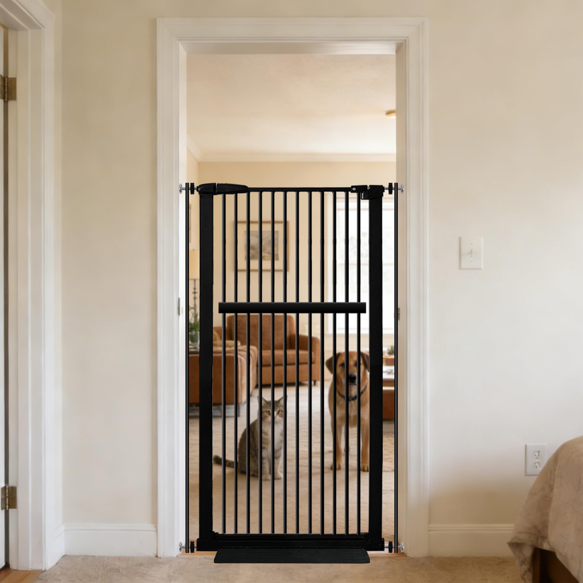 Lumizone Extra Tall Cat Gate 61.02" High Pressure Mounted Extra Wide 30.12"-34.05" (17Sizes) 1.37" Gap No Drilling Auto-Close Tall Pet Gate for Dogs (Black, 30.12"-34.05" W)