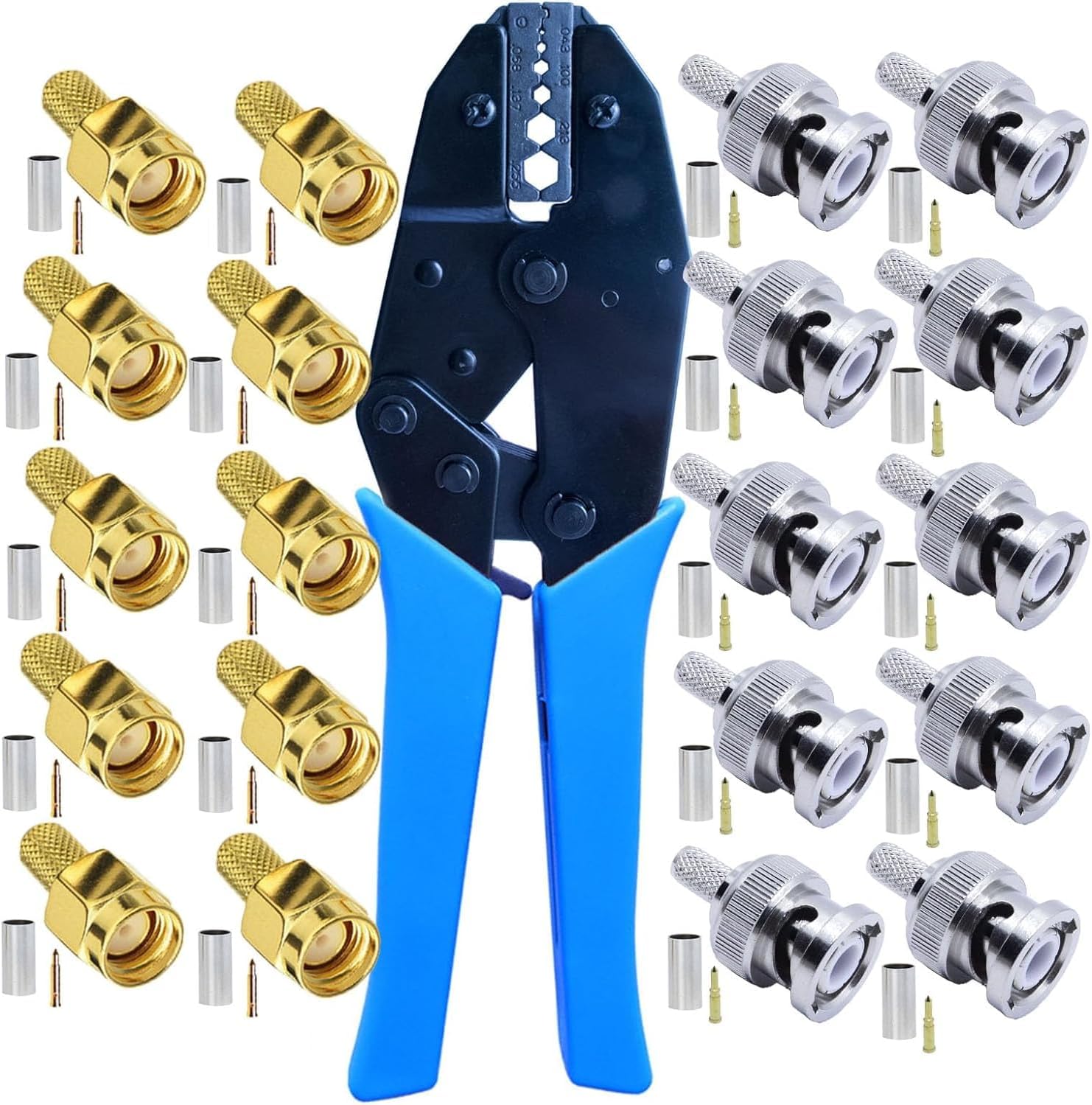 Glarks Coax Coaxiale BNC Professionele Krimptang met RG59 Coax Connector en Ronde/Platte UTP Cat5 Cat6 Draad Stripper en Draad Kabel Cutter voor RG55 RG58 RG59 RG62 5 6 21 140 141 142