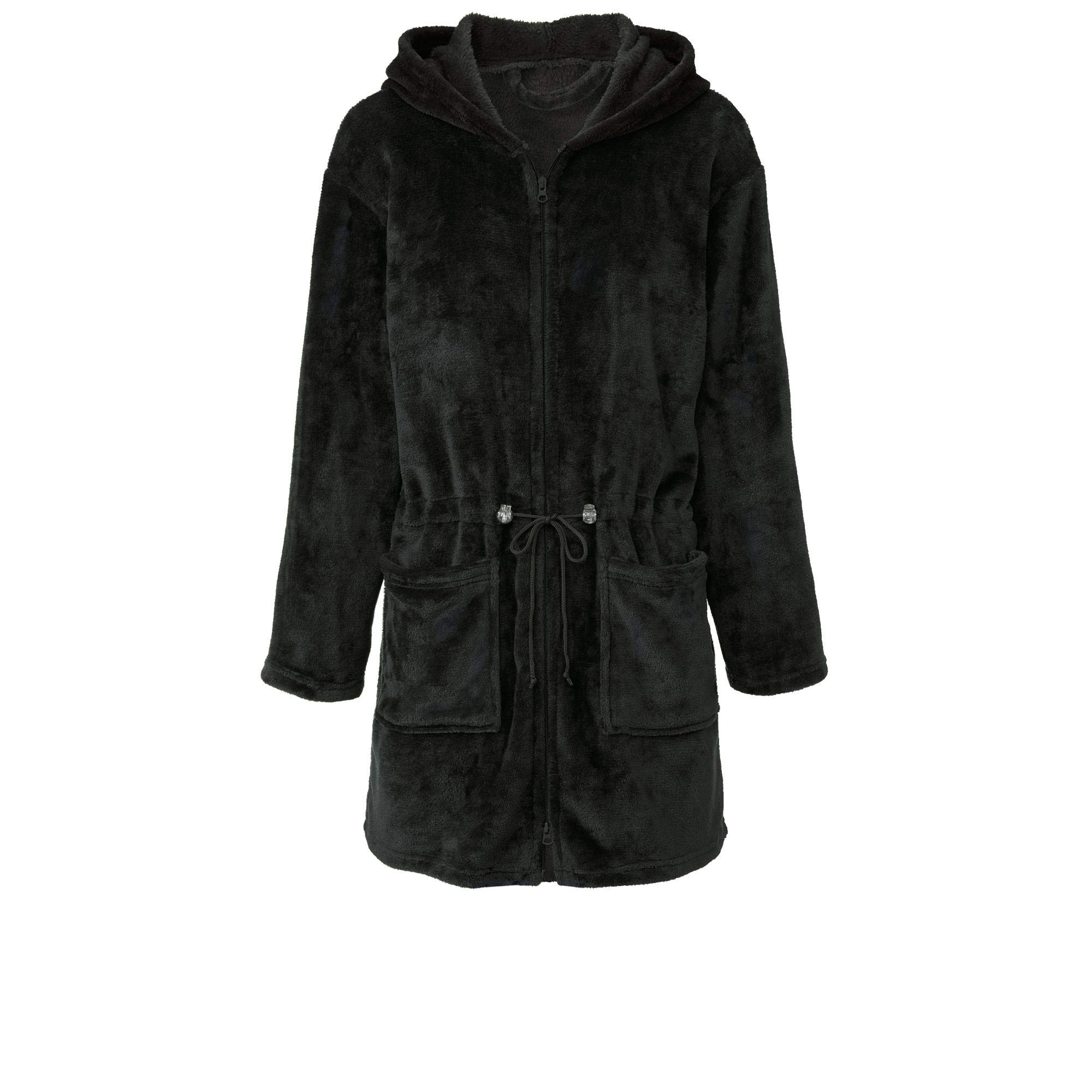 CelinaTex XS-XL Bademantel Kapuze Uni kurz oder lang aufgesetzte Taschen zwei Wege Reißverschluss Damen Kuschelflanell OEKO-TEX