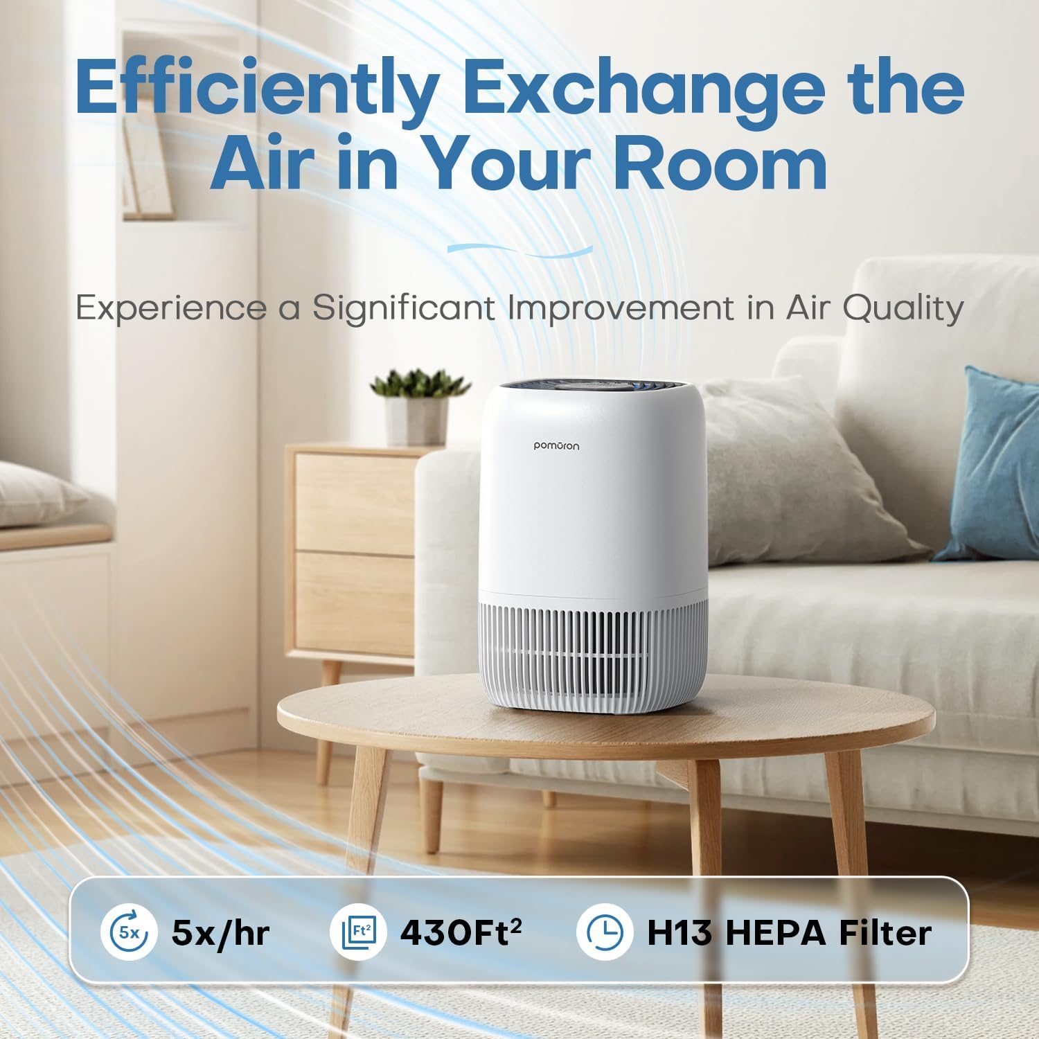 POMORON Air Purifiers for Bedroom Home, Air Filter Cleaner with Fragrance Sponge, H13 True HEPA Filter for Smoke, Allergies, Pollen, Pet Dander, Odor, Dust, Portable Air Purifier for Bedroom Office - Image 4