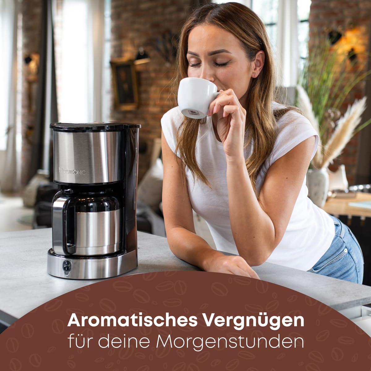 Clatronic® KA 3805 Coffee Machine with Thermos Flask for 8-10 Cups of Coffee (Approx. 1.2 L) | Filter Coffee Machine Stainless Steel | Double-Walled Thermos Flask | No Temperature Loss | Coffee