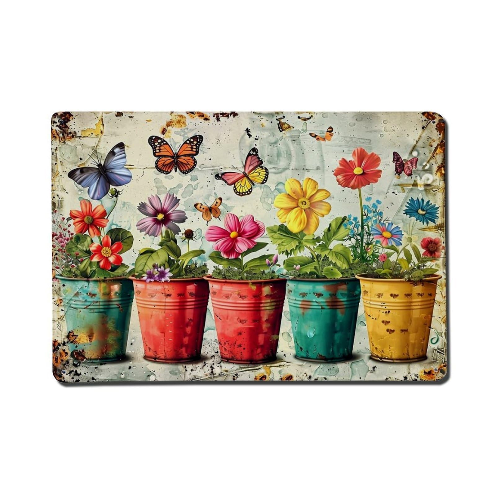Nestemfo Vintage Colorful Flowers In Rustic Pots Tin Sign Metal Sign, Living Room,Bar, Home, Bedroom Wall Decor,Retro Metal Poster 8X12 Inches