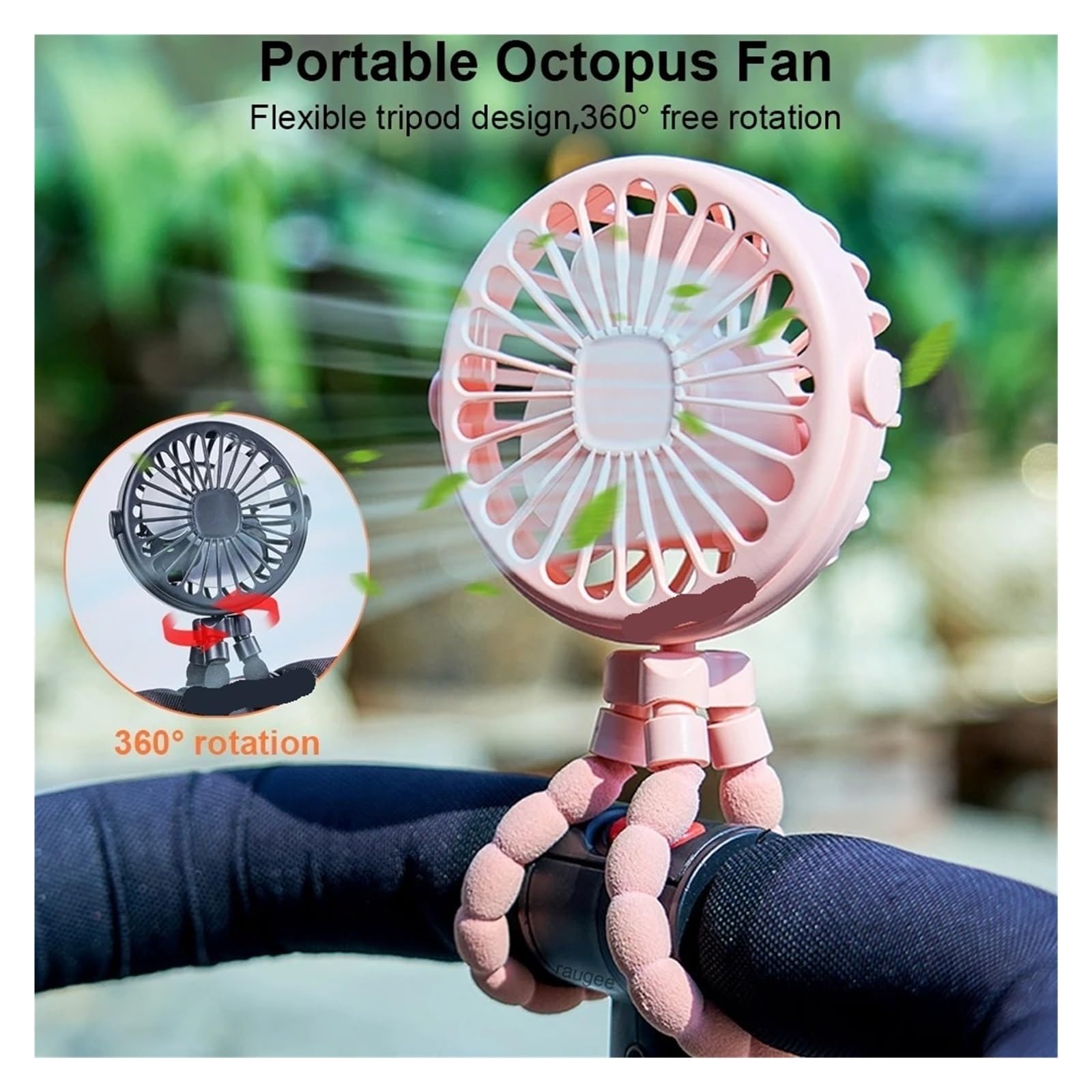 Mini Ventilateur À Clip Portable, Poussette, Rechargeable Par USB, Bébé Poulpe, Rotation 360 °, Trépied D'extérieur, Petit Ventilateur Voiture À Double Tête(Pink)