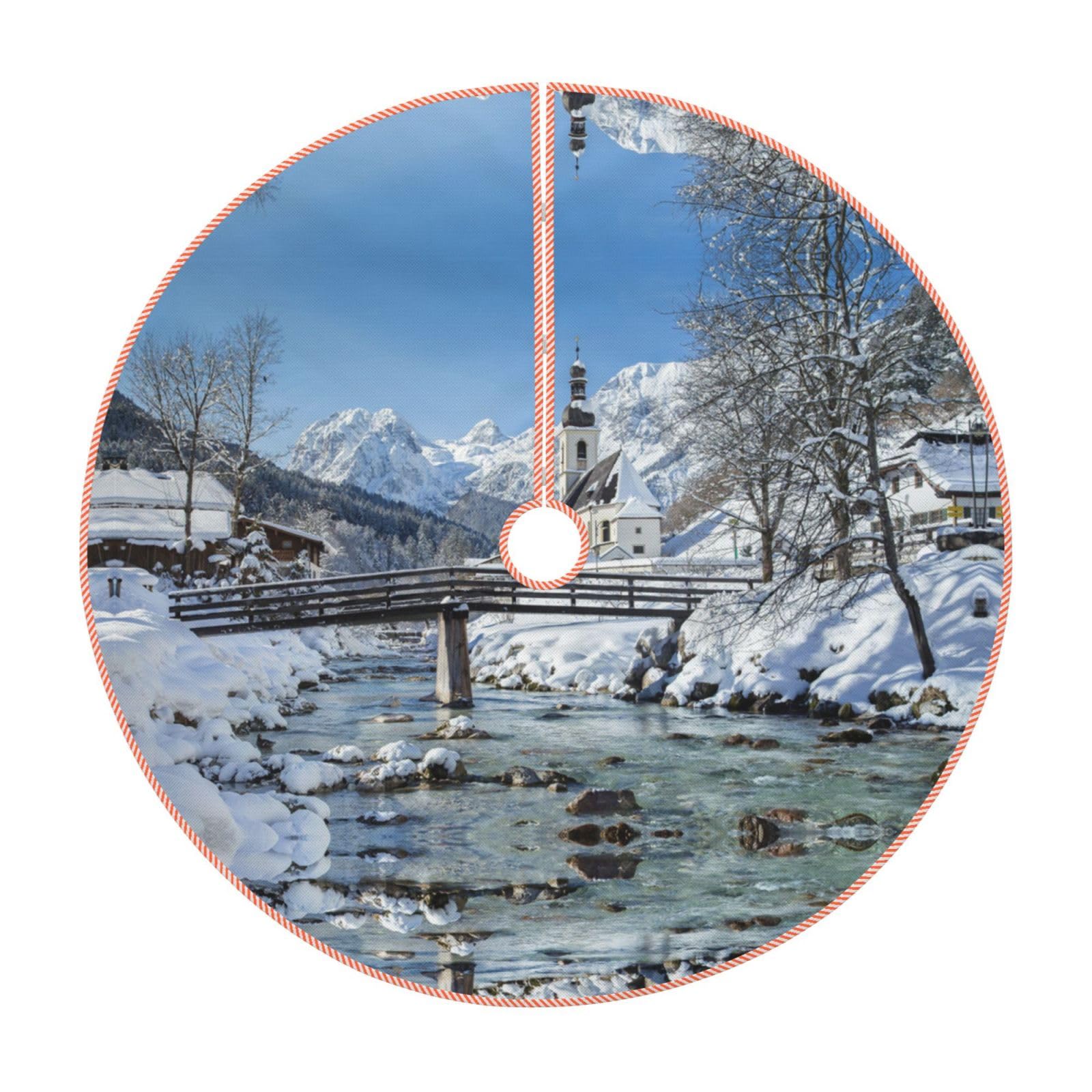 Jupe de sapin de Noël imprimée 91,4 cm tapis décoratif pour intérieur et extérieur