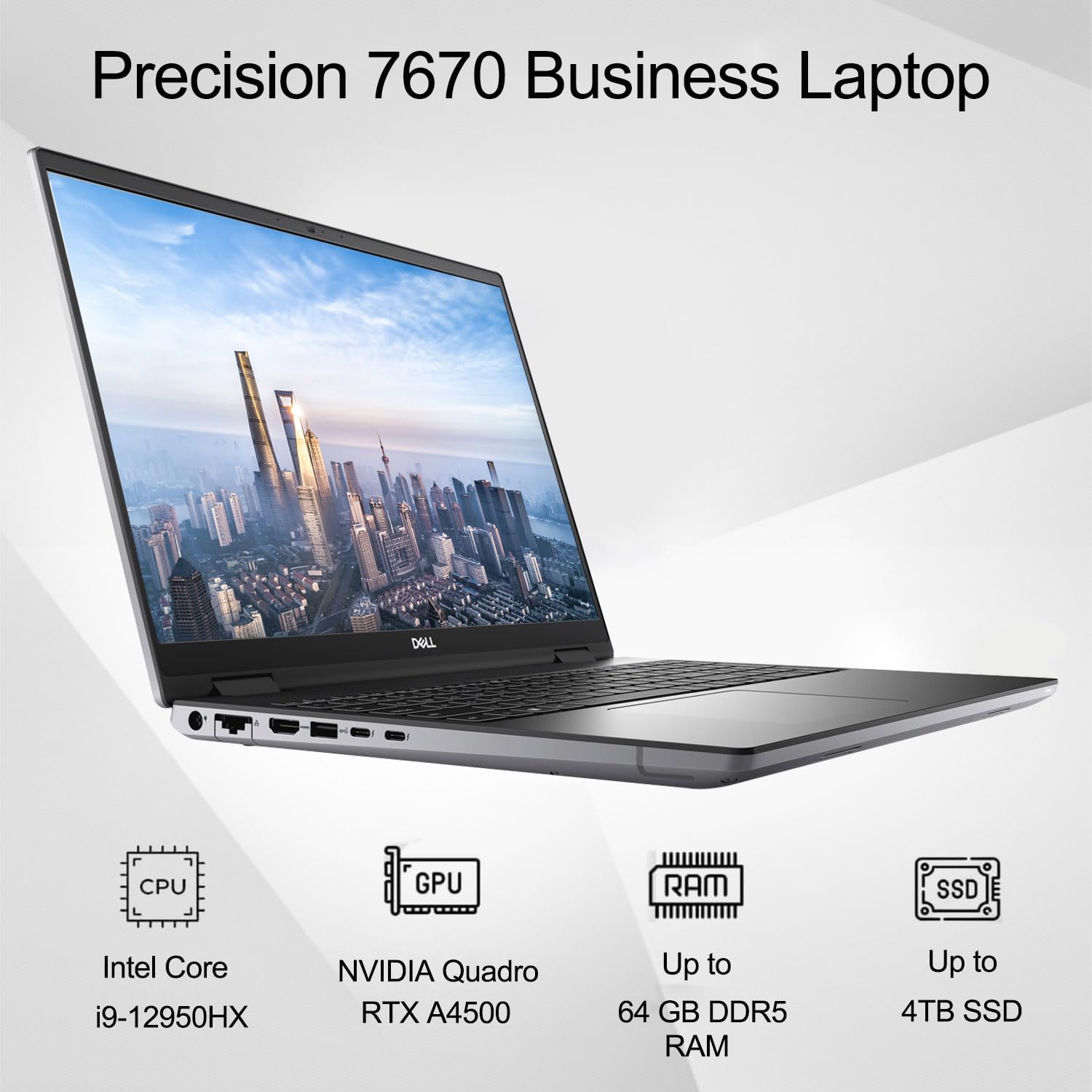 Dell Precision 7670 Business Mobile Workstation Laptop, 16 Zoll FHD+ Display, Intel Core i9-12950HX, NVIDIA Quadro RTX A4500, 64GB DDR5 RAM, 1TB SSD, IR CAM, Backlit KB, HDMI, Wi-Fi 6, Windows 11 Pro