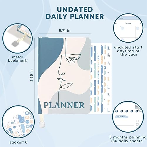 Miniatura 3 de JueNi Agenda diaria de tareas pendientes con calcomanías 8 x 6 pulgadas  2022 NUEVO 6 meses sin fecha agenda académica con calcomanías para gestión