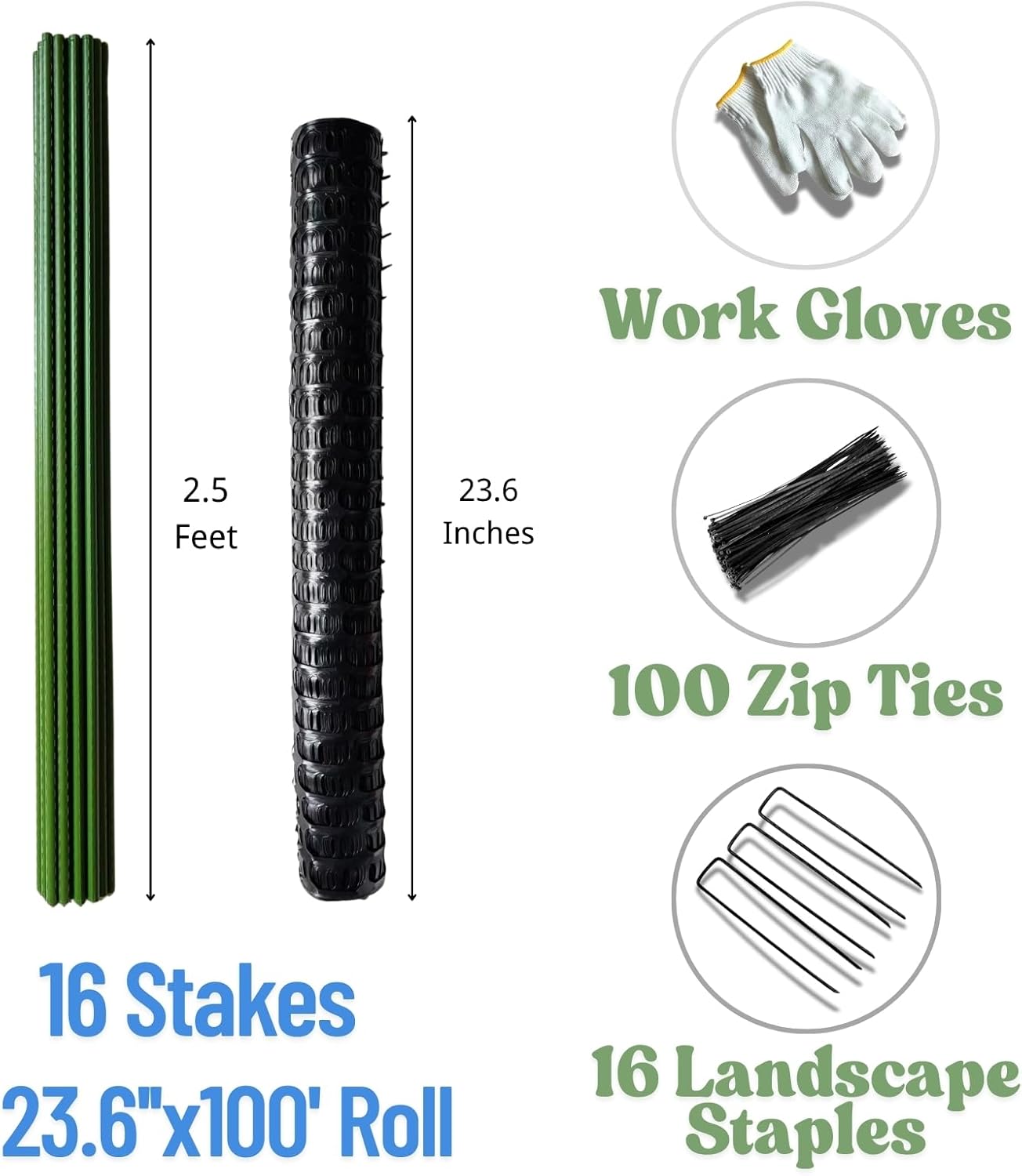 PotatoLife Plastic Fence Extra Strength with Stakes, 23.6'' x 100' Roll (Black, 23.6'' x 100')