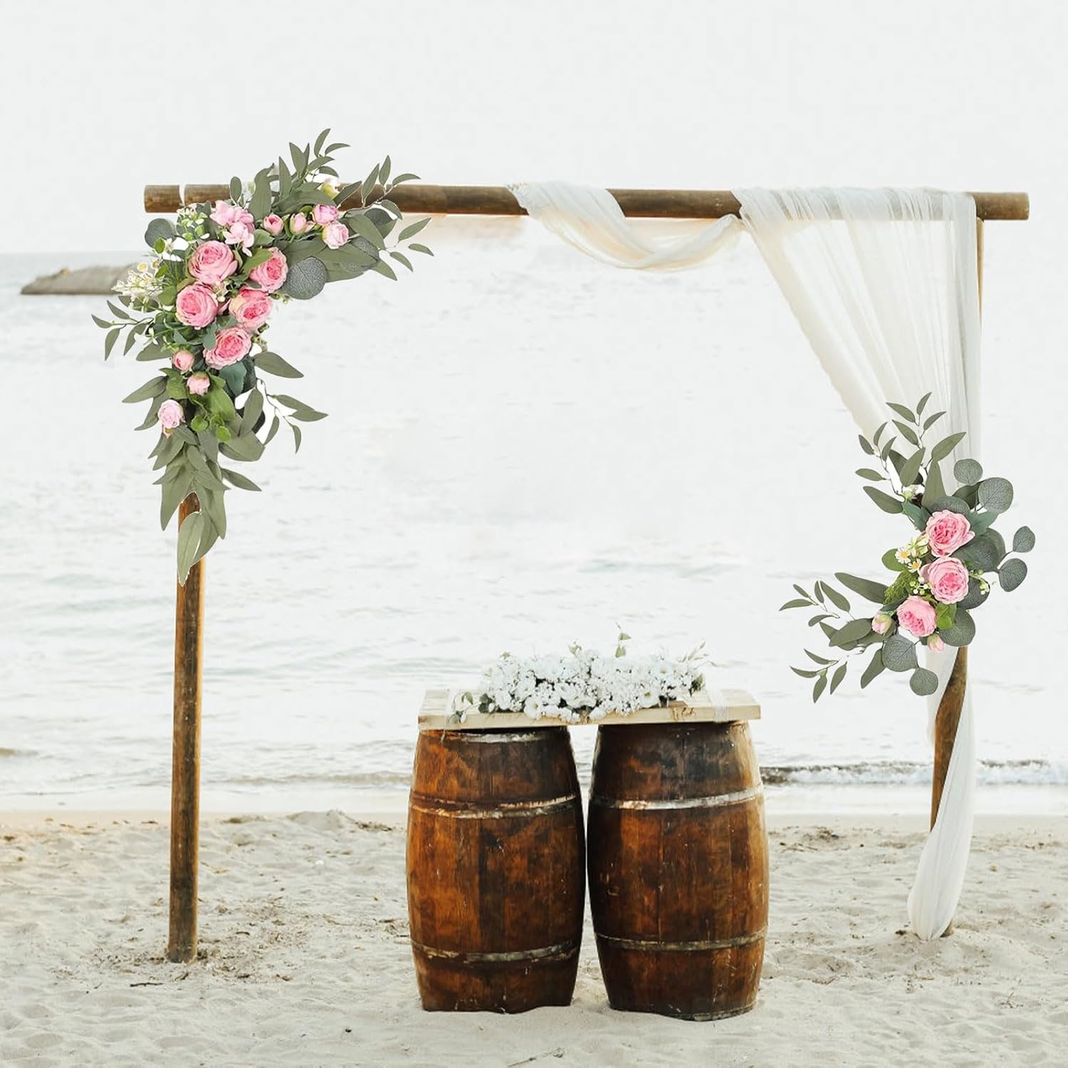 DULRLLY 2Pcs Wedding Arch Flowers, Rose Flower Arch Arrangement, Artificial Rose Floral Swag for Lintel, Boho Wedding Welcome Sign Floral Decor（Pink）(#2)