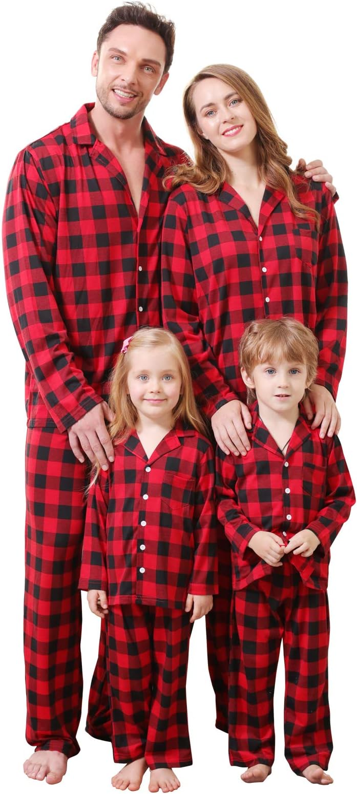 Matching Family Pajamas Sets Long Sleeve Christmas Reindeer Plaid Pjs Striped Kids Holiday Sleepwear Homewear