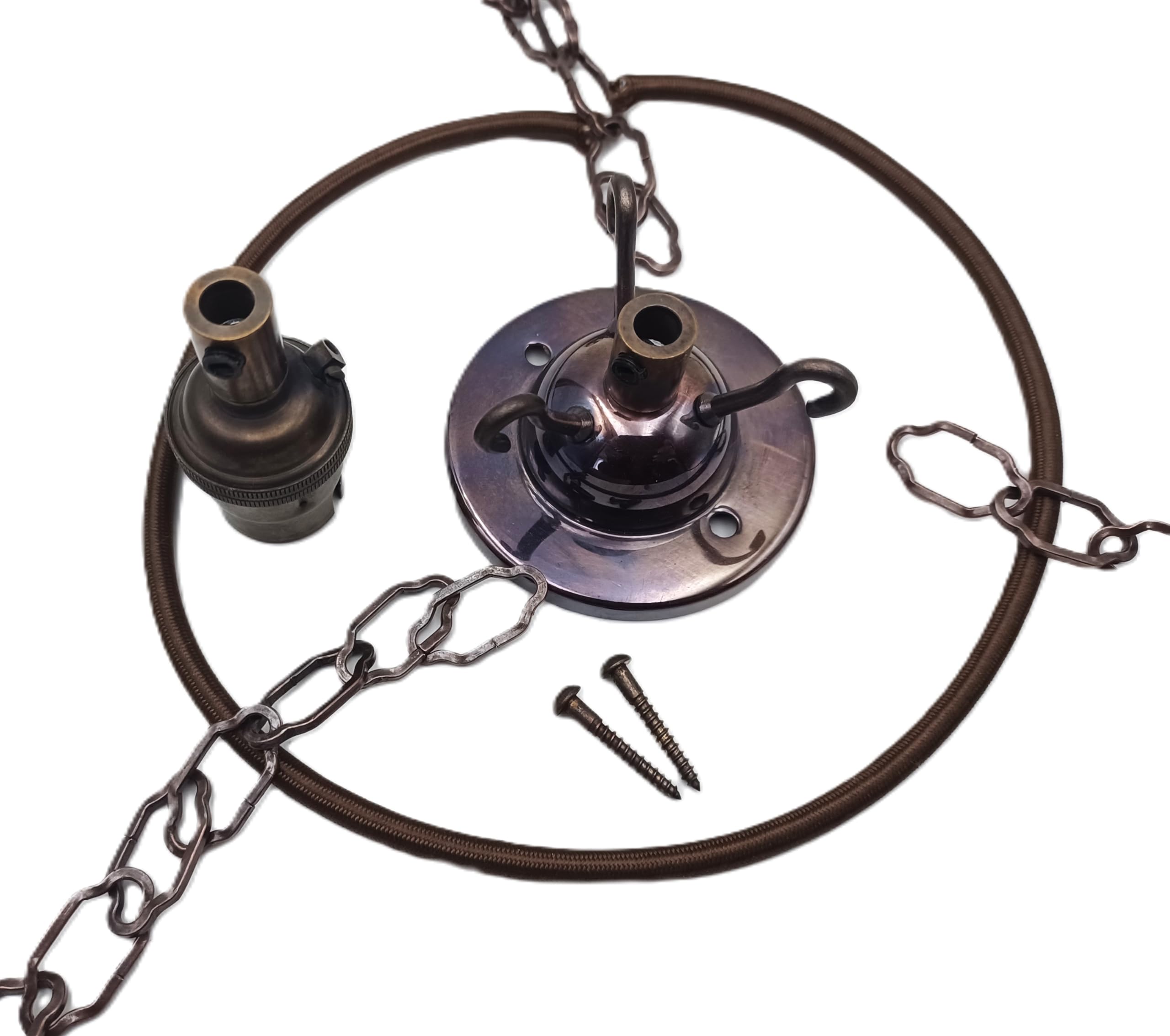 3 Hook Ceiling Rose Pendant Set Antique Brass Finish Includes Ceiling Rose, Cable, Chains and Lamp Holder (6 inch Chain Length)
