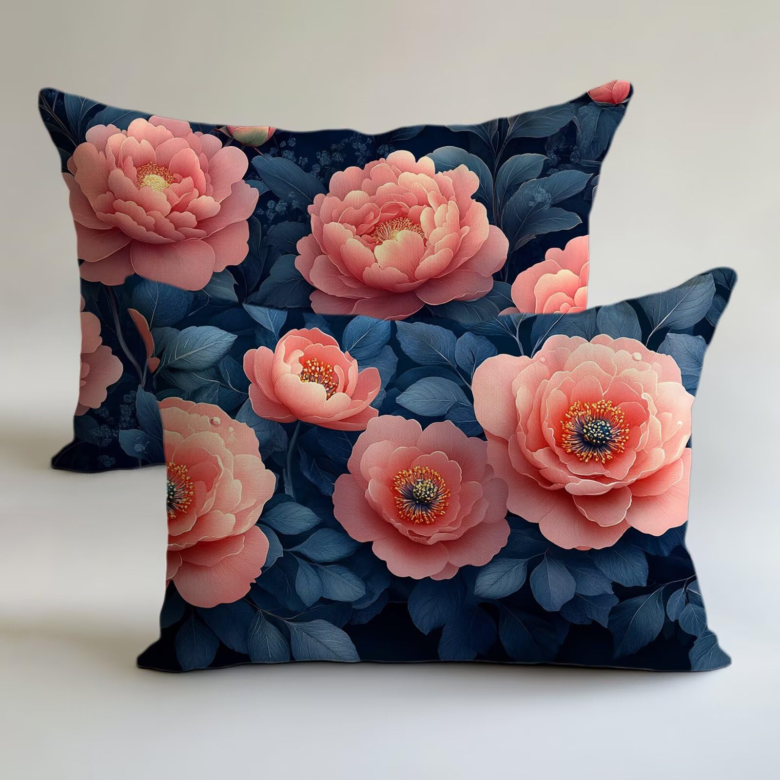 Housse coussin 40x70cm turquoise en lin lot de 2