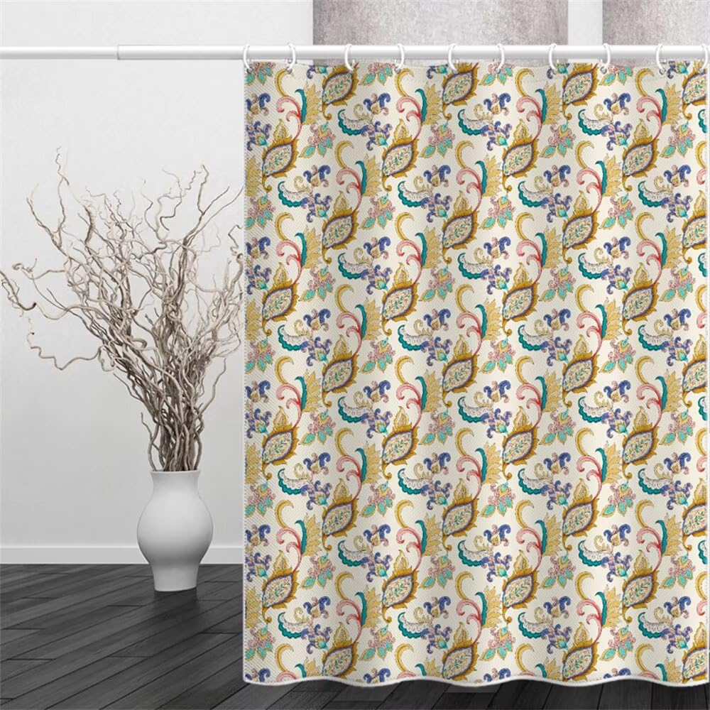 Rideau de douche 100x200 anti moisissure fleur dorée en tissu polyester lesté pour baignoire