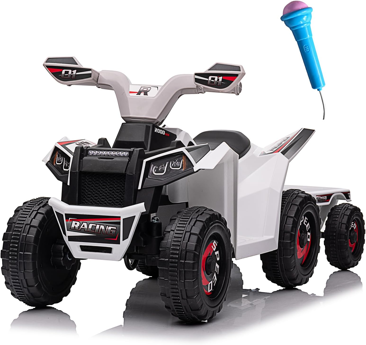 POSTACKElectric Detachable Toddler Trailer Kids Ride On Electric Vehicle 6 Powerful Wheeler, 4 Powerful Wheel ATV with Rechargeable Battery Powered for 3 Year and Up, White