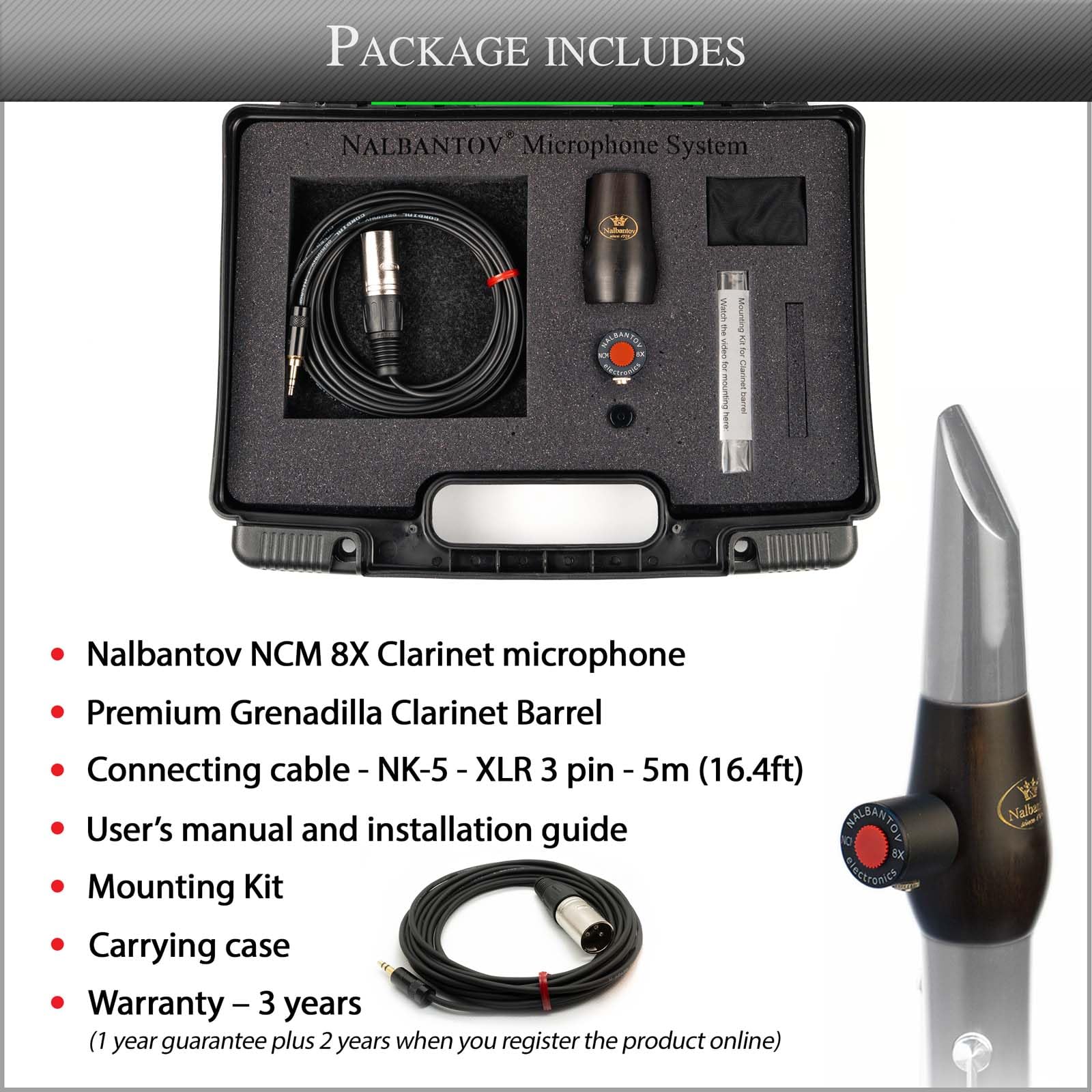 Nalbantov Clarinet Microphone NCM 8X SC Set + NK5 for Buffet Crampon Premium