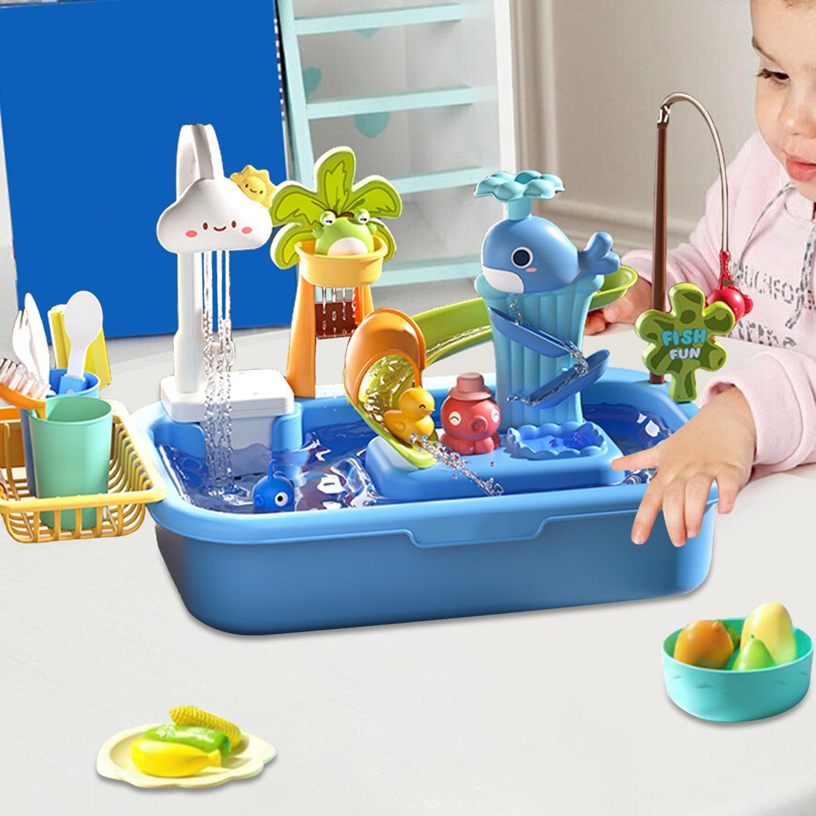 Giocattolo da gioco per lavastoviglie, lavello per con acqua corrente | Giochi d'acqua per - all'aperto 4 in 1 per i più piccoli, tavolo ad acqua per giochi creativi, attività | Giochi d'acqua per - all'aperto 4 in 1 per i più piccoli, tavolo ad acqua per