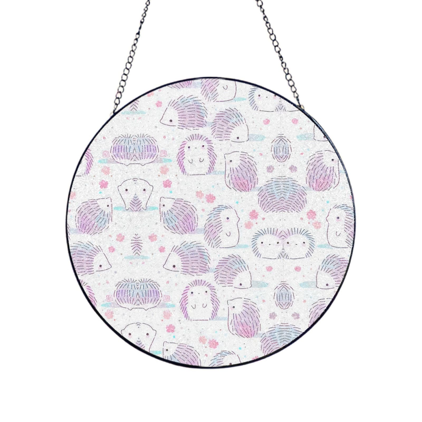 Phayah Pink Hedgehog Print Glass Window Hanging Sun Catchers Suncatcher Decor For Birthday For Home Garden Porch 4in（10cm）