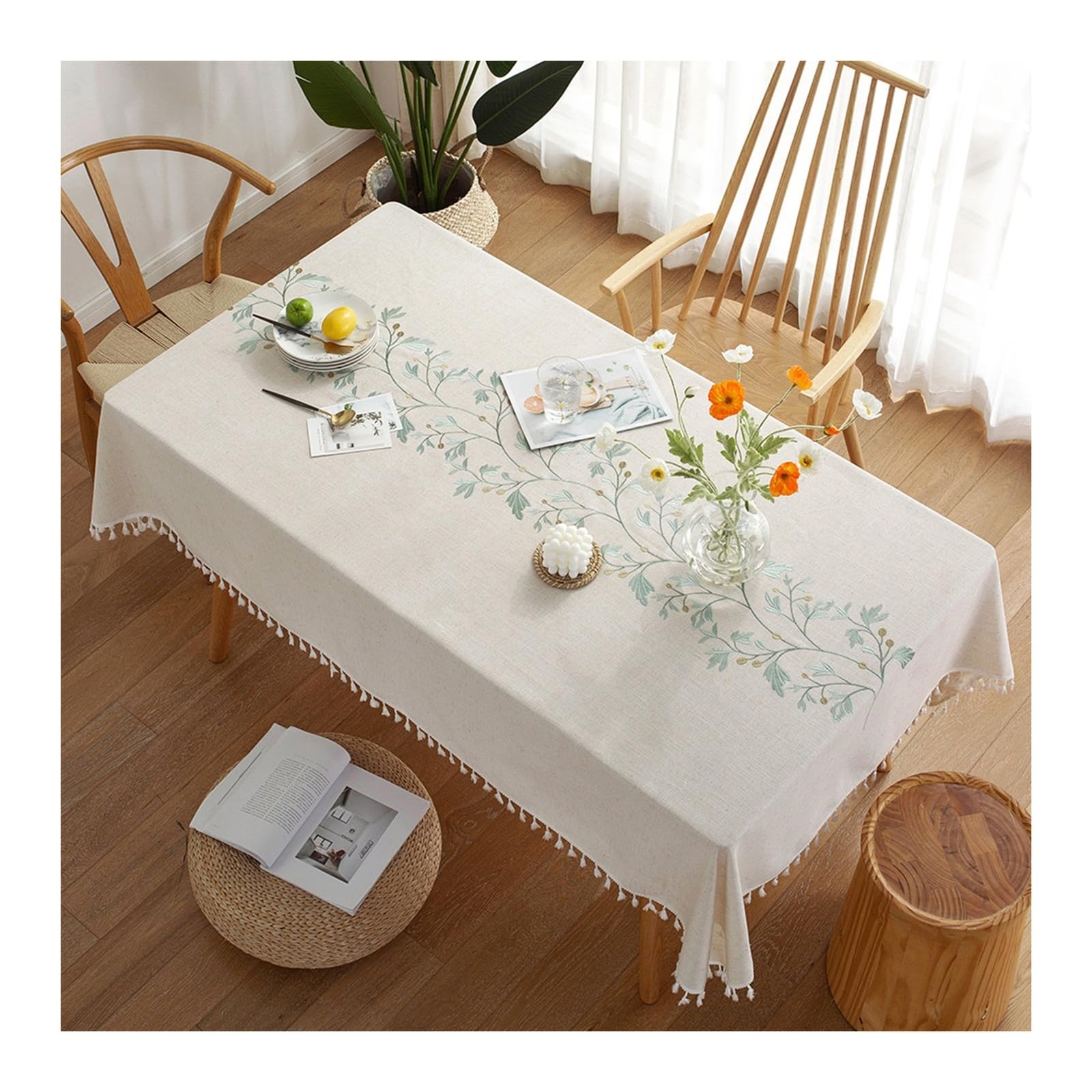 Nappe verte feuilles rameaux pour décoration de table de jardin