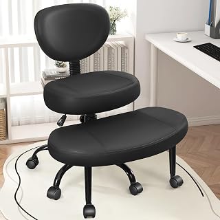 Primy Criss Cross Office Chair: ADHD Cross-Legged Kneeling Chair with Wheels, Adjustable Height, Backrest & 360° Footrest - Black