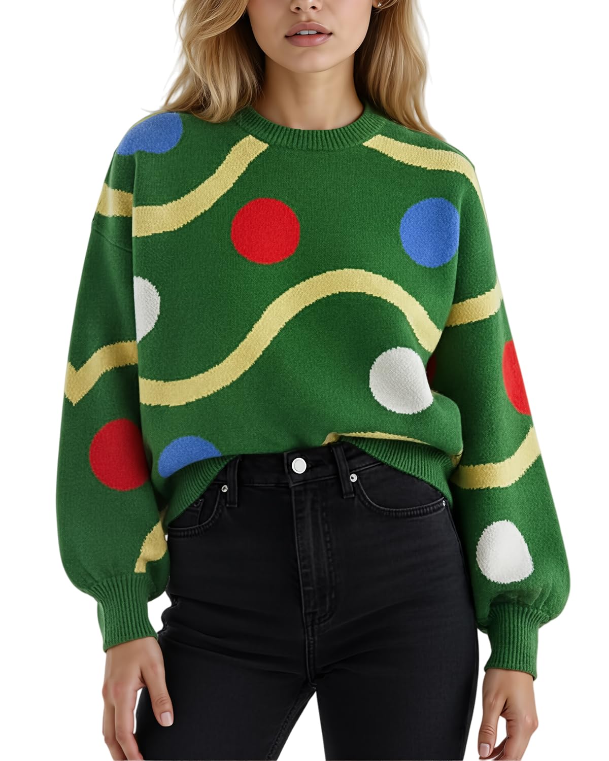 Womens Knit Pullover Sweater Crewneck Holiday Casual Loose Fit Knitwear Trendy Cozy Winter Jumper Top