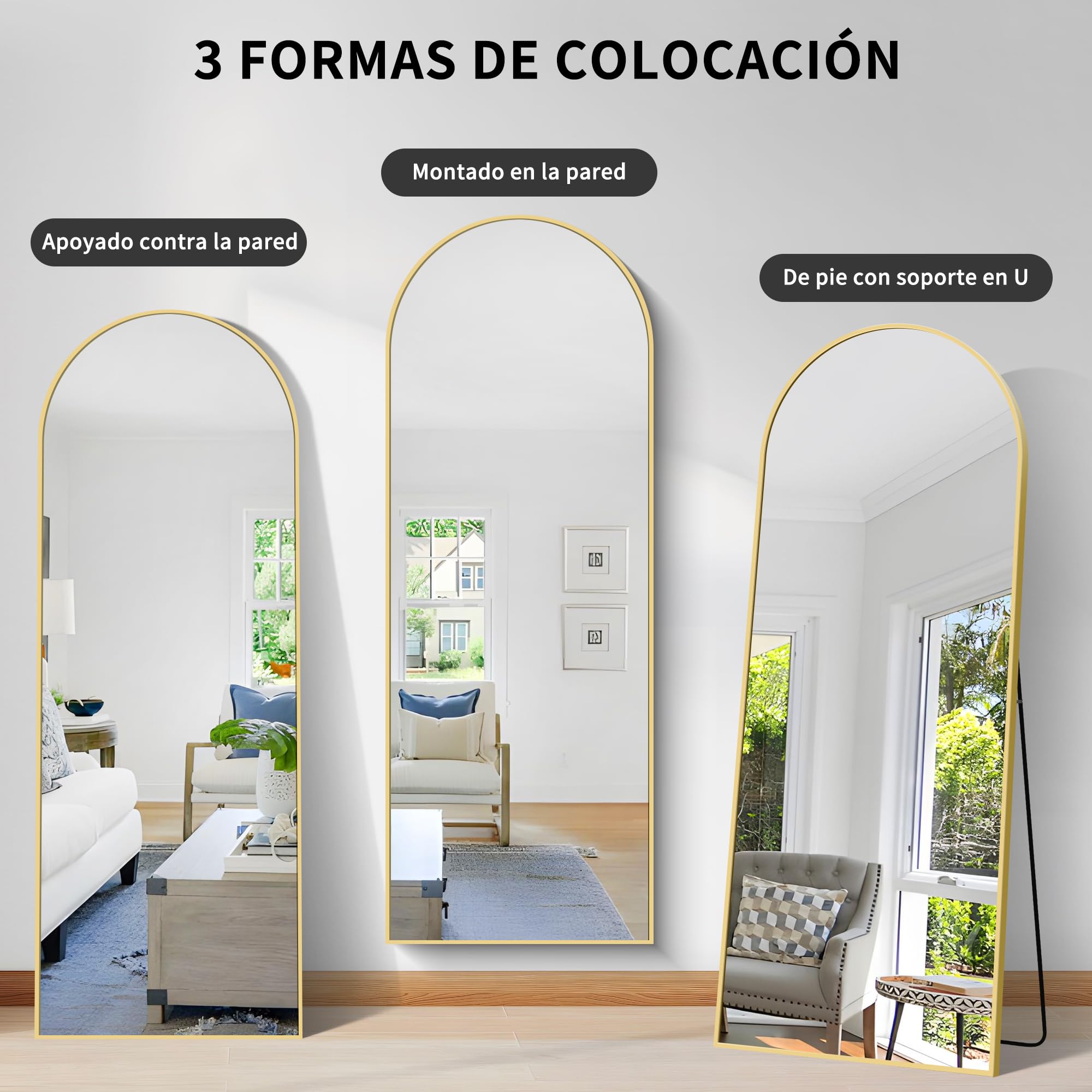 KOCUUY ARC Espejo de Cuerpo Entero, 161 x 52 cm Oro Espejo de pie Grande para Colgar, de pie, Apoyado Espejo de Pared Grande con Marco de Metal para SalóN, Dormitorio, Pasillo