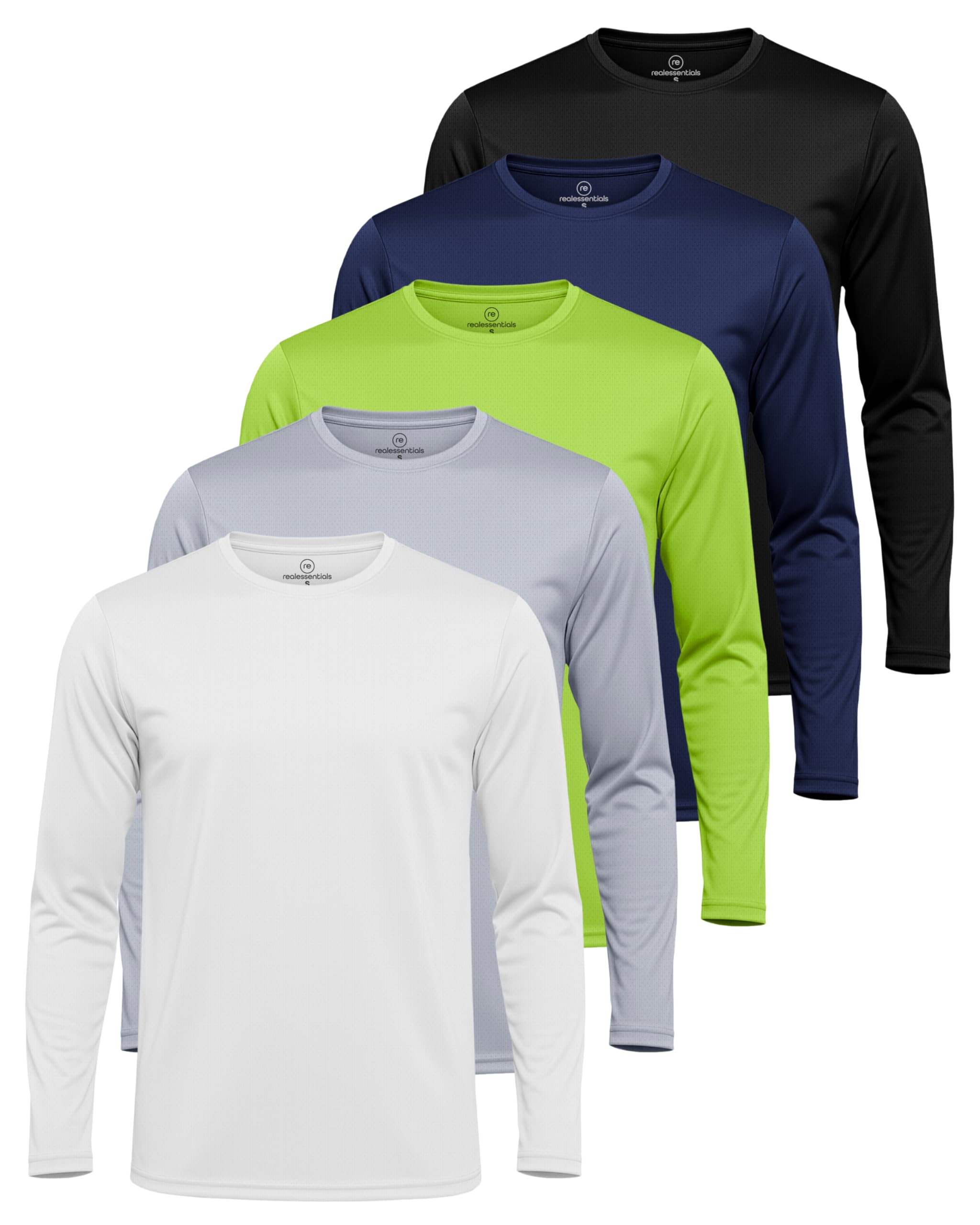 Real Essentials 3 & 5 Pack: Men's Mesh Quick Dry Athletic Long Sleeve T-Shirt UPF SPF UV Sun (Available in Big & Tall)